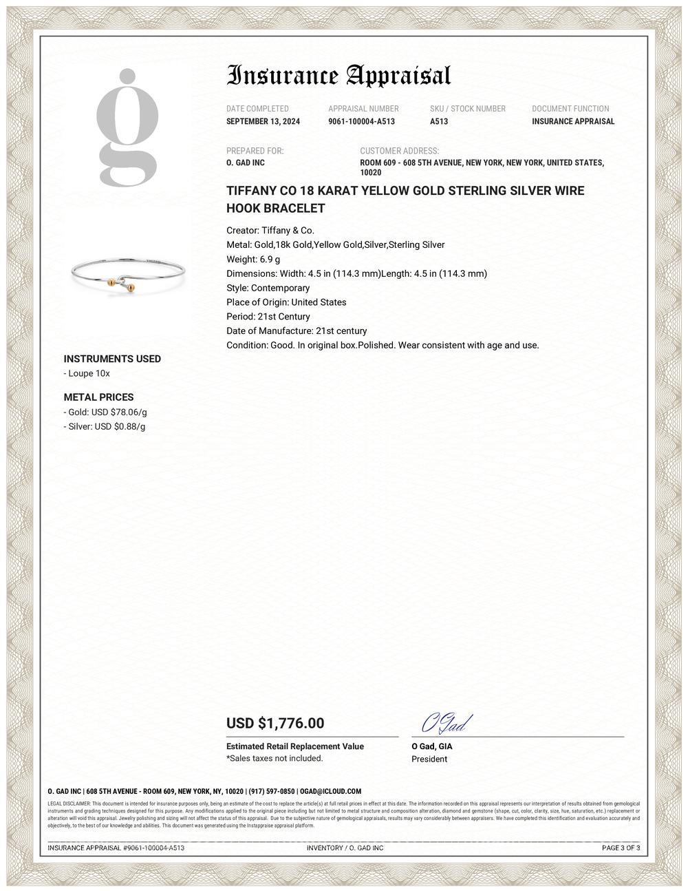 Tiffany Co 18 Karat Gelbgold Sterlingsilber Draht-Hakenarmband (Zeitgenössisch)