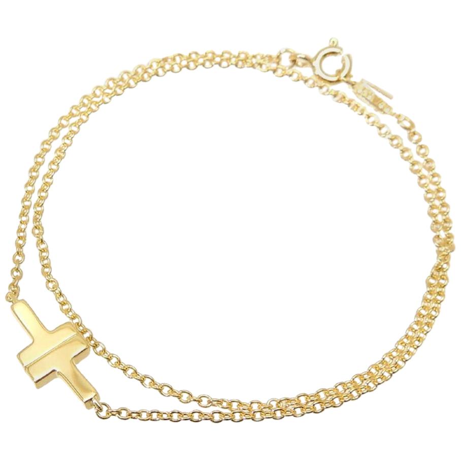 Tiffany & Co. 18 Karat Yellow Gold T-Double Chain Bracelet