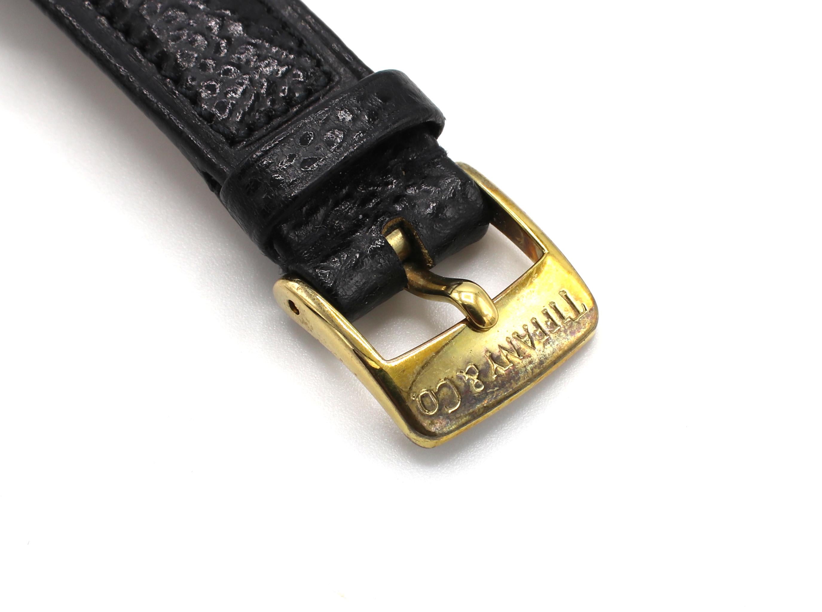 Modern Tiffany & Co. 18 Karat Yellow Gold Tank Dual Time Zone Watch L203