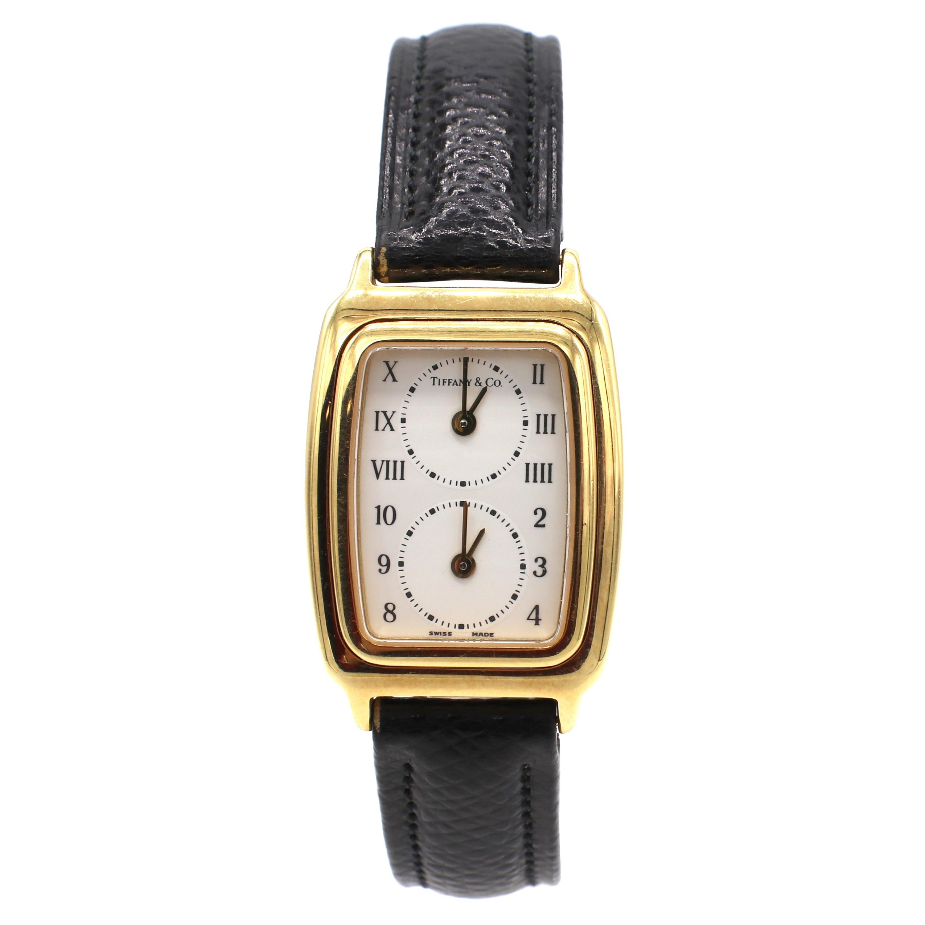 Tiffany & Co. 18 Karat Yellow Gold Tank Dual Time Zone Watch L203