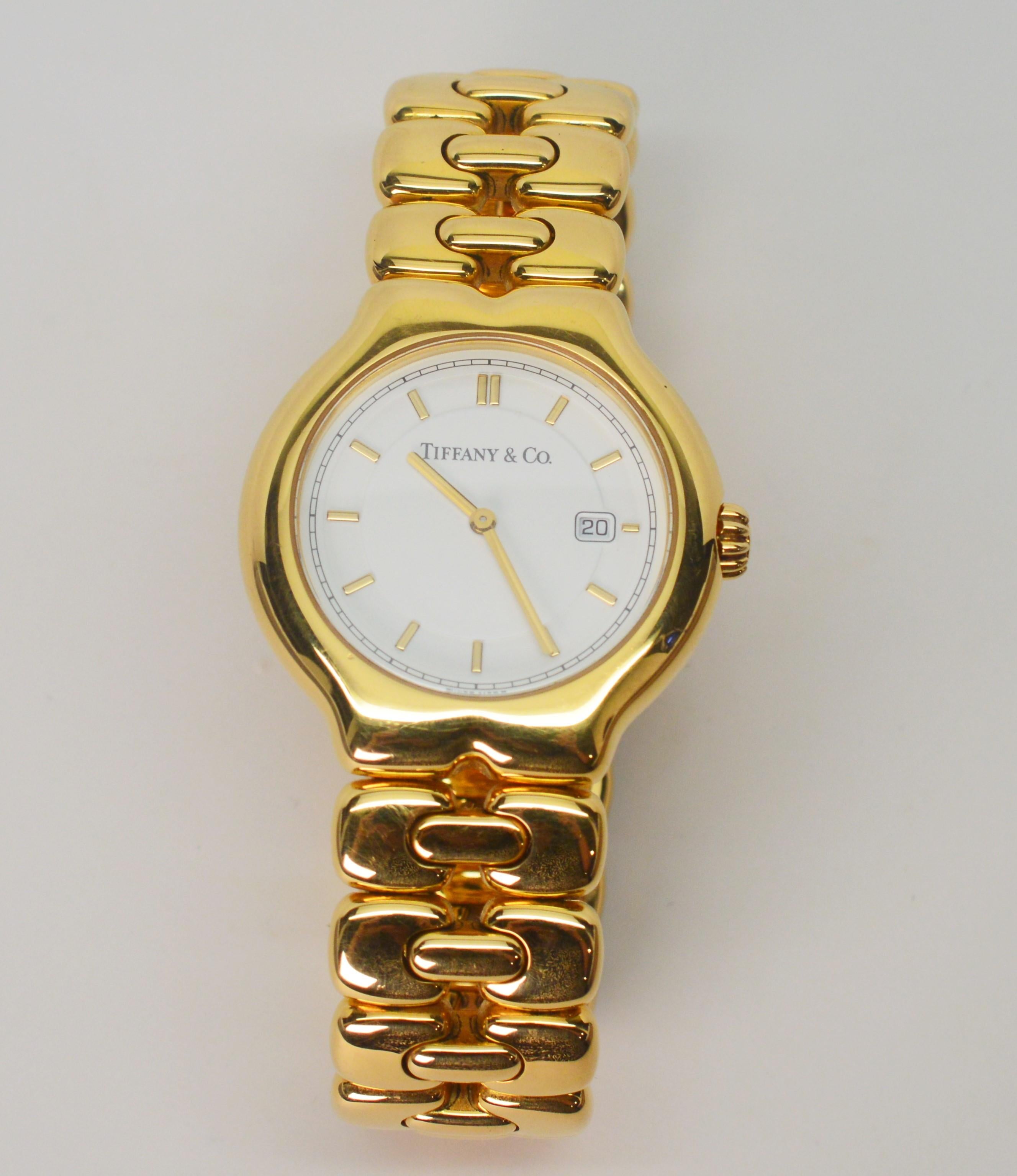 Tiffany & Co. 18 Karat Yellow Gold Tesoro Quartz Watch For Sale 3