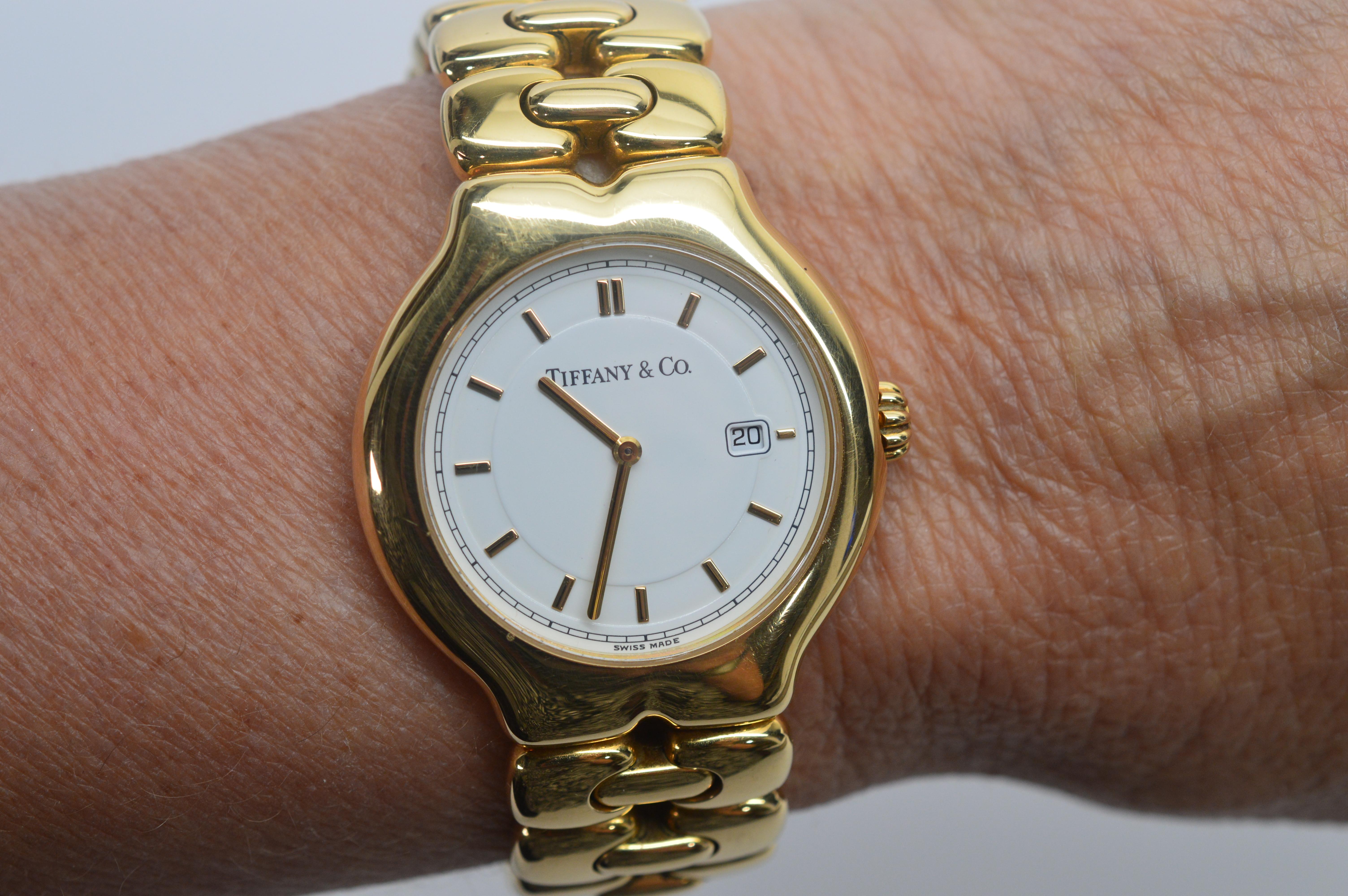 Tiffany & Co. 18 Karat Yellow Gold Tesoro Quartz Watch In Excellent Condition For Sale In Mount Kisco, NY