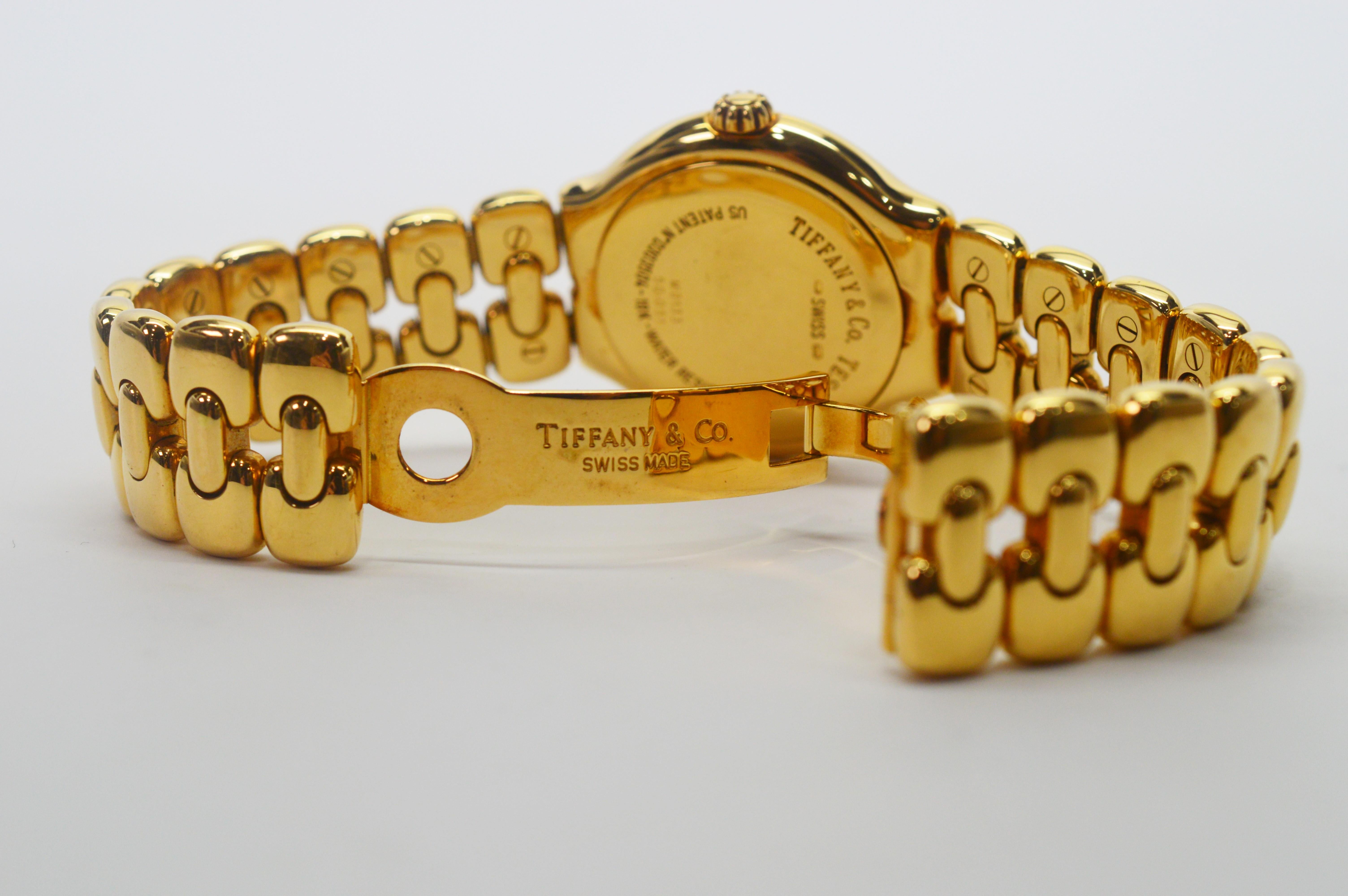 Women's or Men's Tiffany & Co. 18 Karat Yellow Gold Tesoro Quartz Watch For Sale