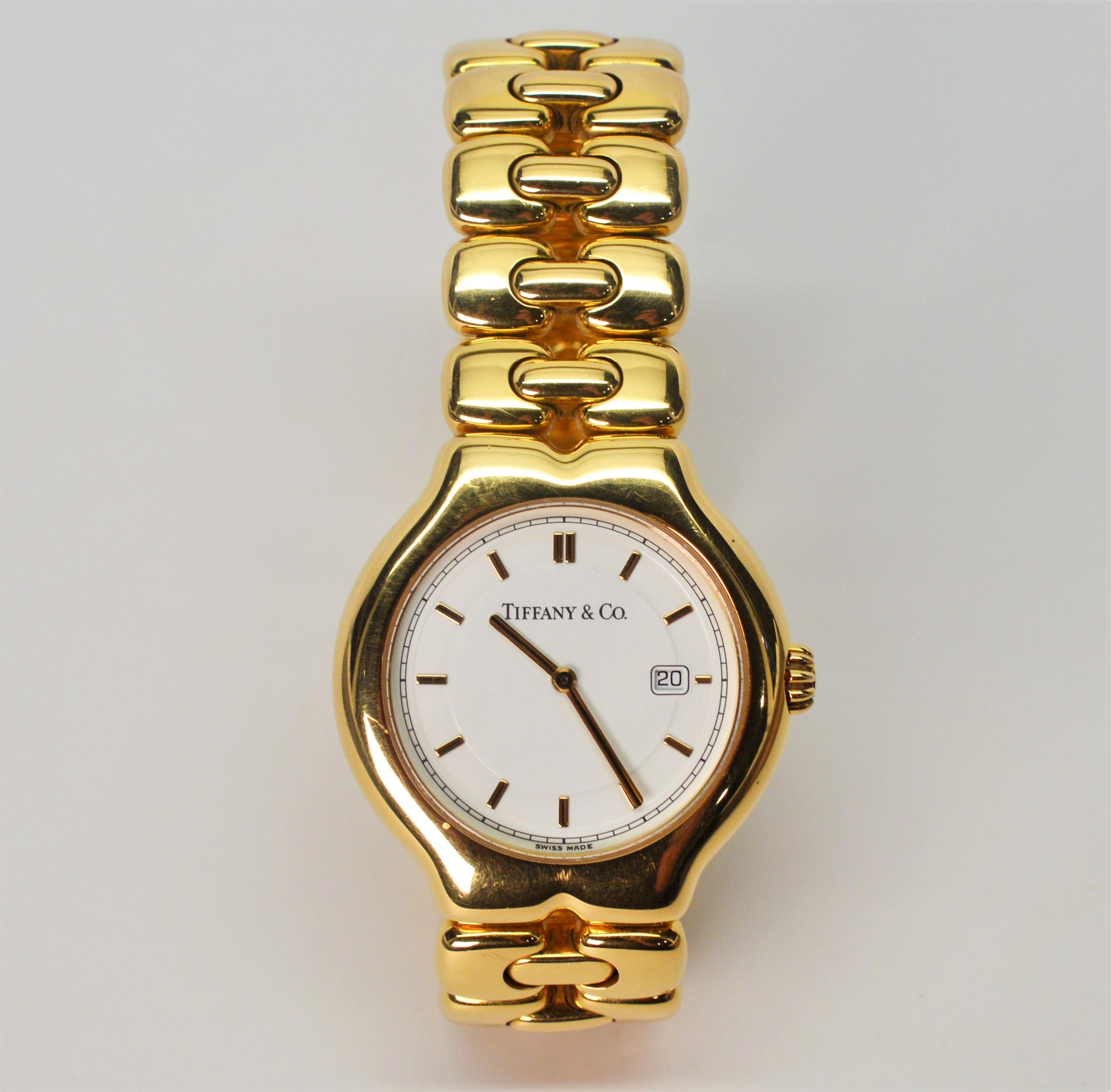 Tiffany and Co. 18 Karat Yellow Gold Tesoro Quartz Watch For Sale at ...