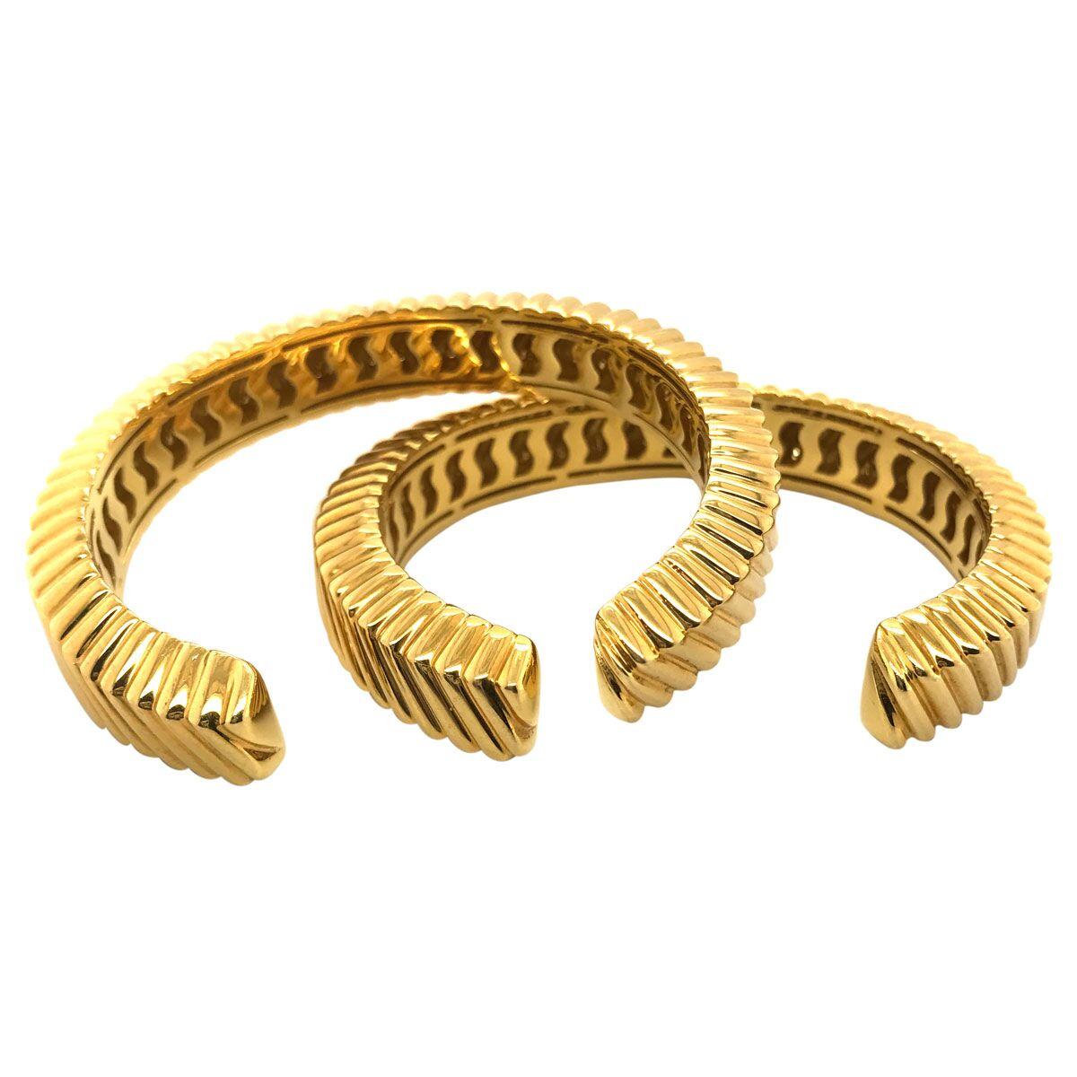 Tiffany & Co. 18 Karat Yellow Gold Textured Cuffs 6