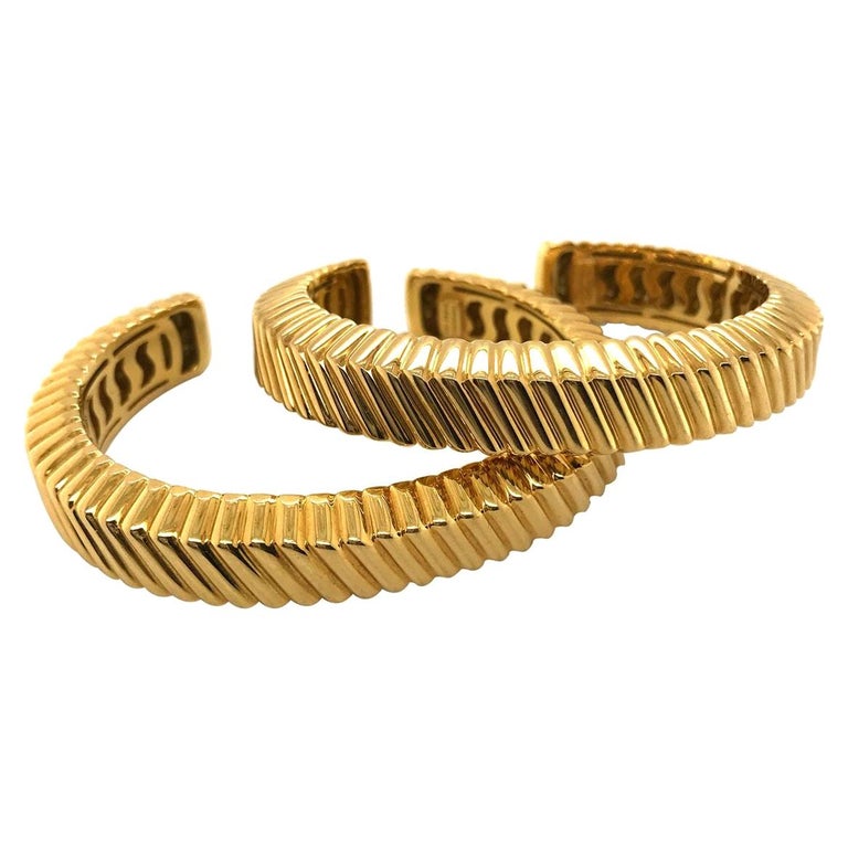 Tiffany & Co. 18 Karat Yellow Gold Textured Cuffs For Sale