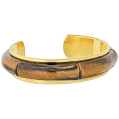 Tiffany & Co 18 Karat Yellow Gold Tiger's Eye Cuff Bracelet