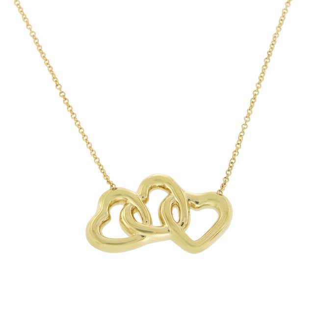Tiffany and Co. 18 Karat Yellow Gold Triple Interlocking Heart Necklace ...