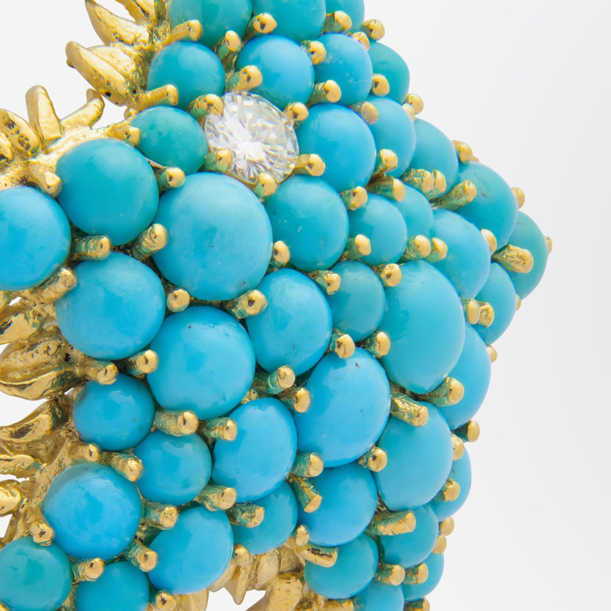 Retro Tiffany & Co, 18 Karat Yellow Gold, Turquoise & Diamond Starfish Brooch Pin