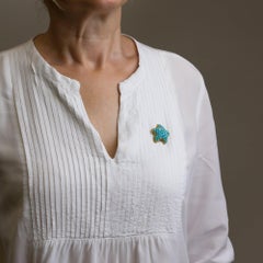 Tiffany & Co, 18 Karat Yellow Gold, Turquoise & Diamond Starfish Brooch Pin