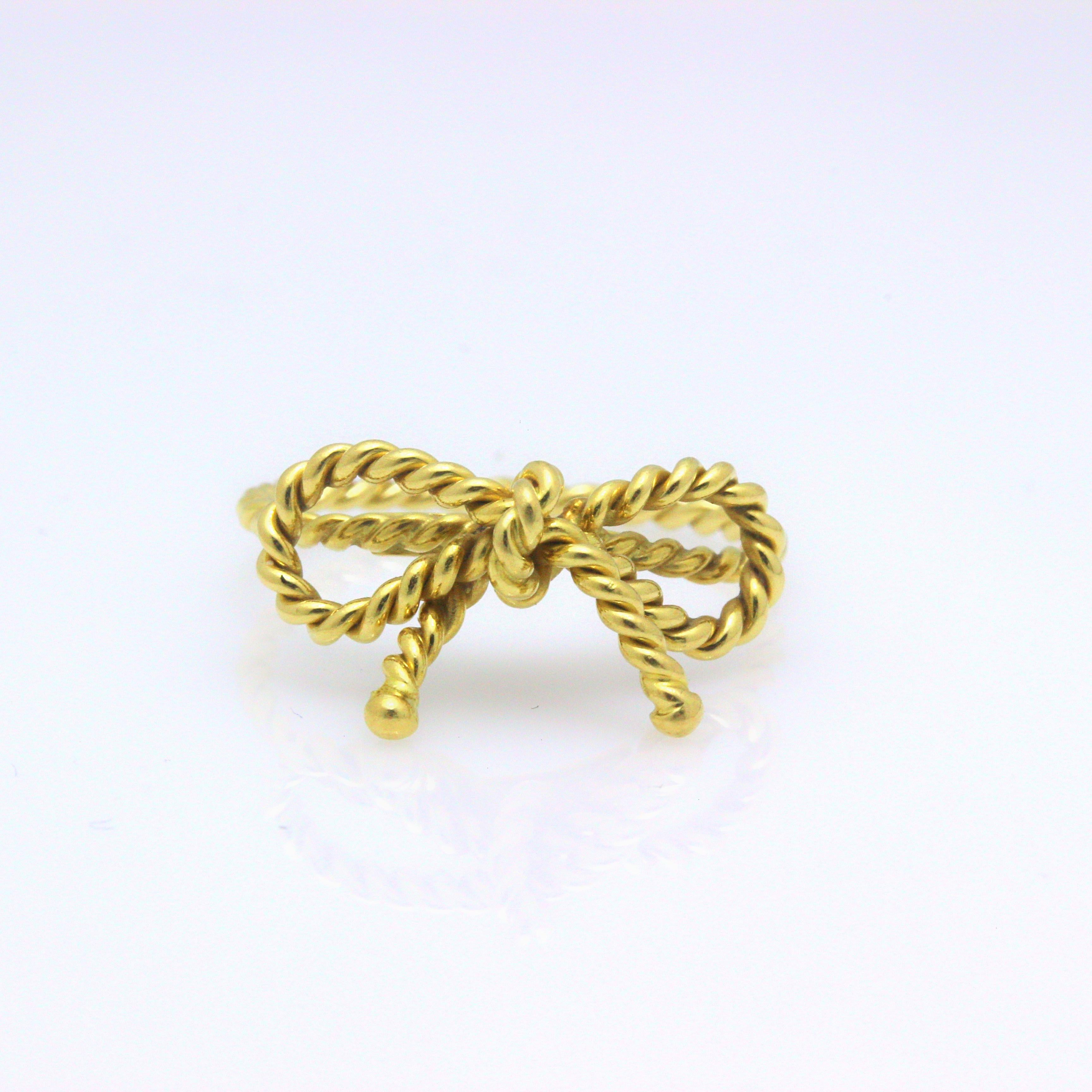 Women's or Men's Tiffany & Co. 18 Karat Yellow Gold Twisted Bow Ring