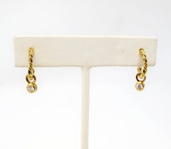 Tiffany & Co. 18 Karat Yellow Gold Twisted Hoop Earrings with Diamond Dangle
