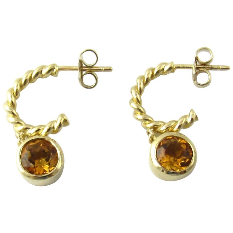 Tiffany and Co. 18 Karat Yellow Gold Twisted Rope Hoop Dangle Citrine Earrings at 1stDibs