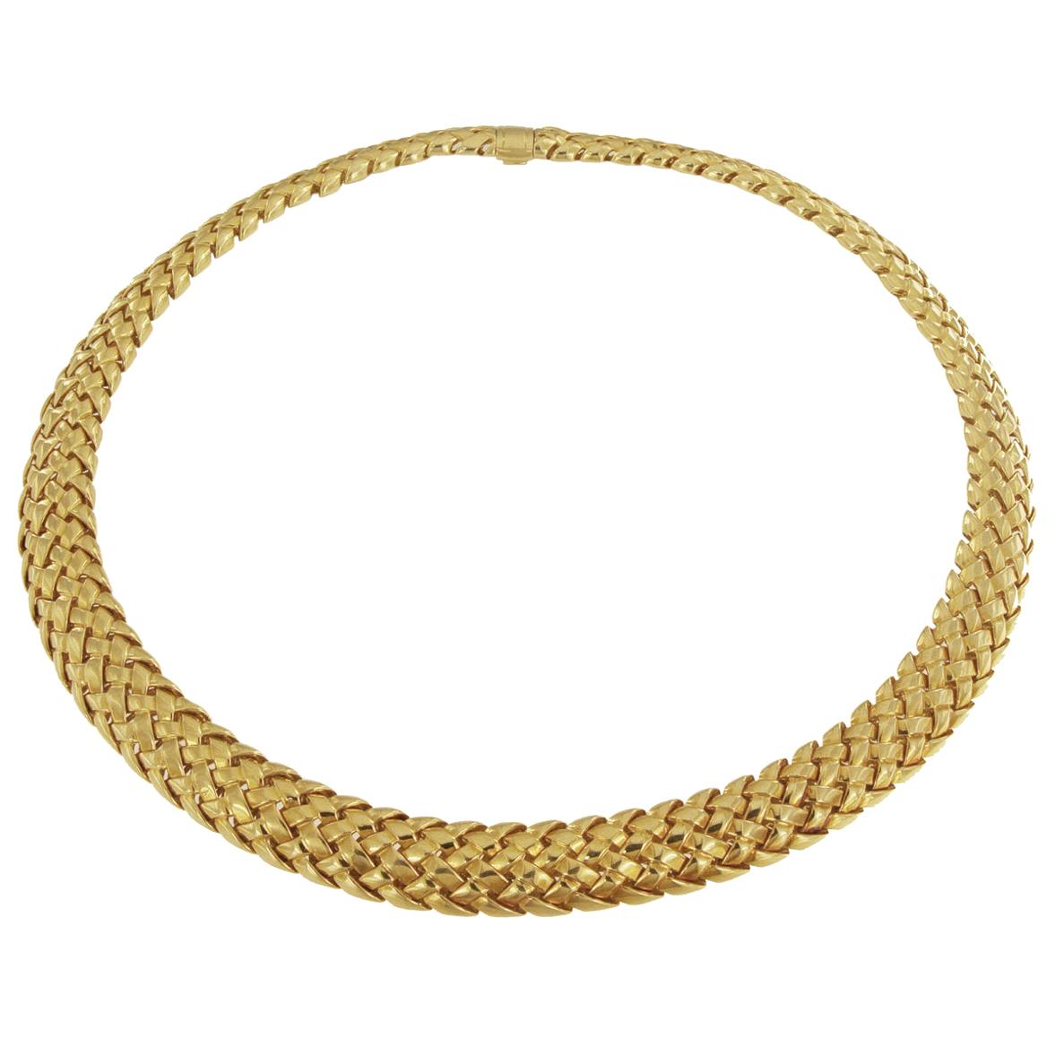 Tiffany & Co. 18 Karat Yellow Gold Vannerie Basket Weave Choker Necklace