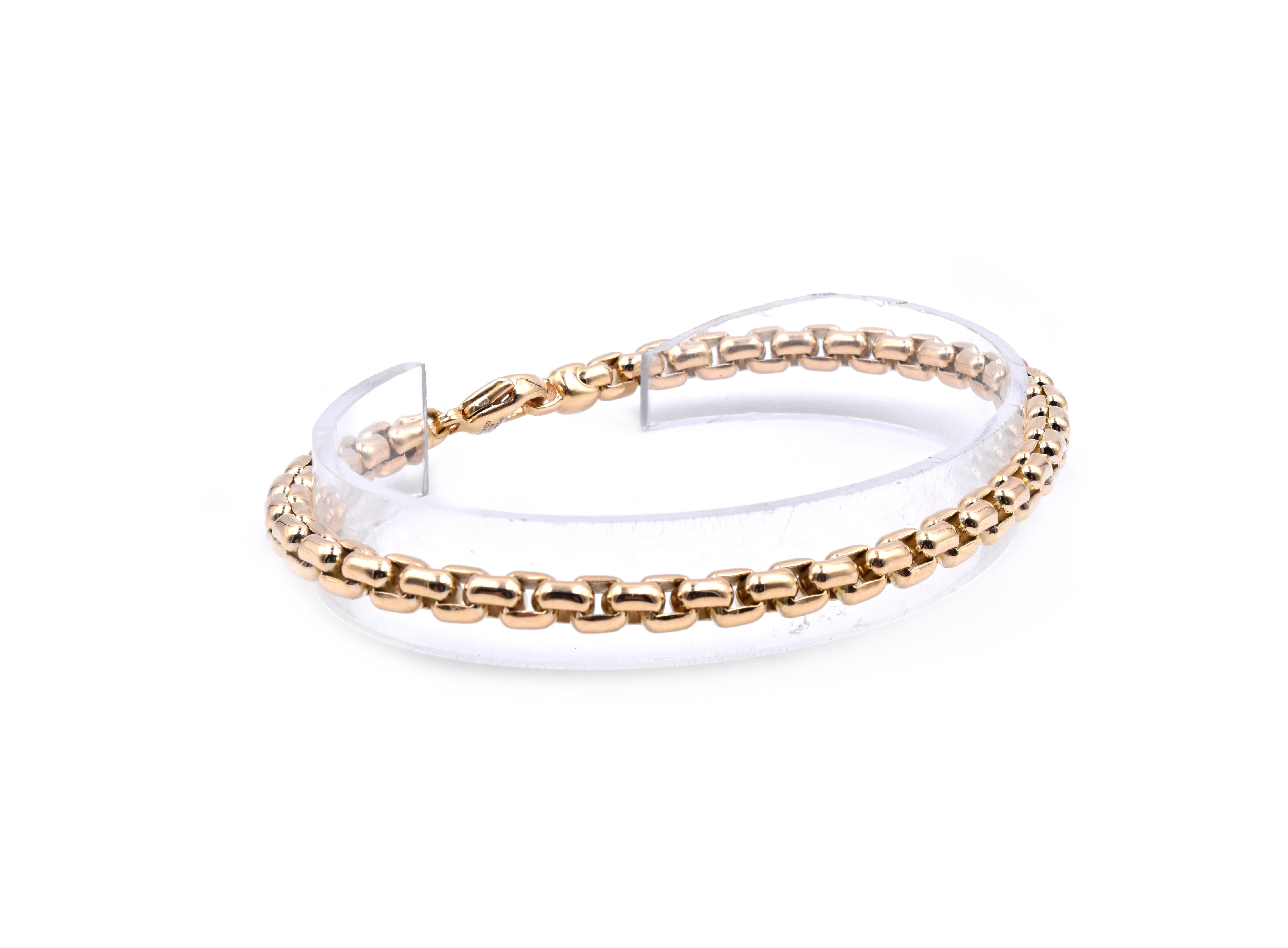 Designer: Tiffany & Co. 
Material: 18K yellow gold
Dimensions: bracelet measures 8.5-inches long
Weight: 30.60 grams
