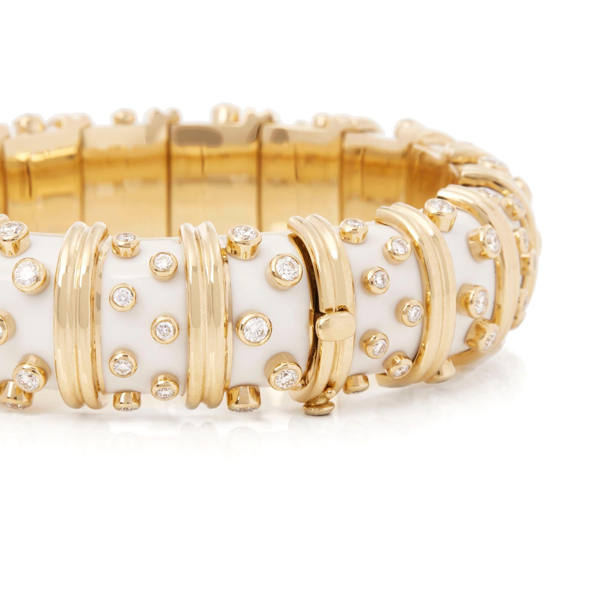 Modern Tiffany & Co. 18 Karat Yellow Gold White Enamel Diamond Schlumberger Bracelet