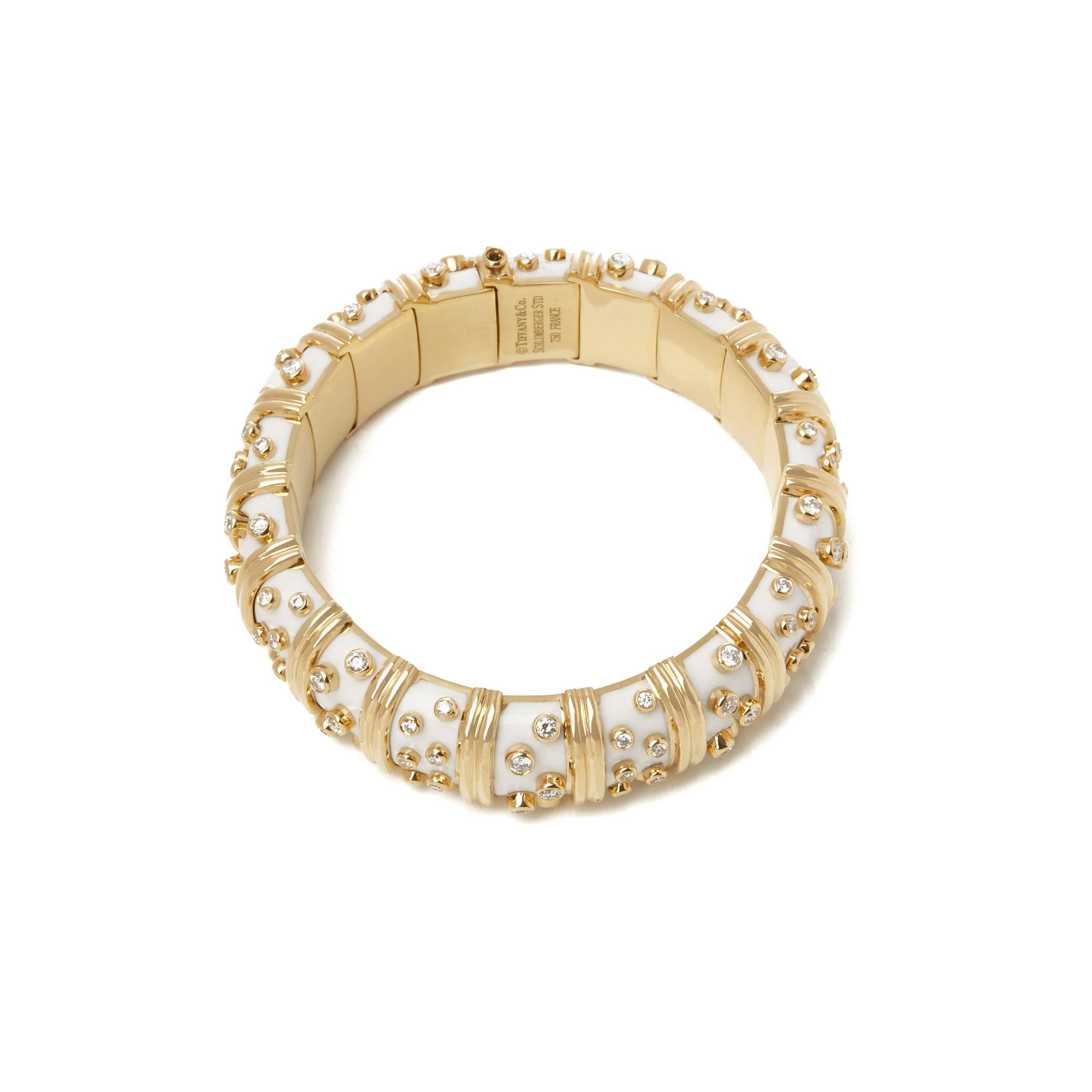 Tiffany & Co. 18 Karat Yellow Gold White Enamel Diamond Schlumberger Bracelet In Excellent Condition In Bishop's Stortford, Hertfordshire