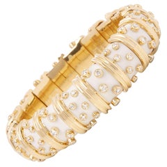Tiffany & Co. 18 Karat Yellow Gold White Enamel Diamond Schlumberger Bracelet