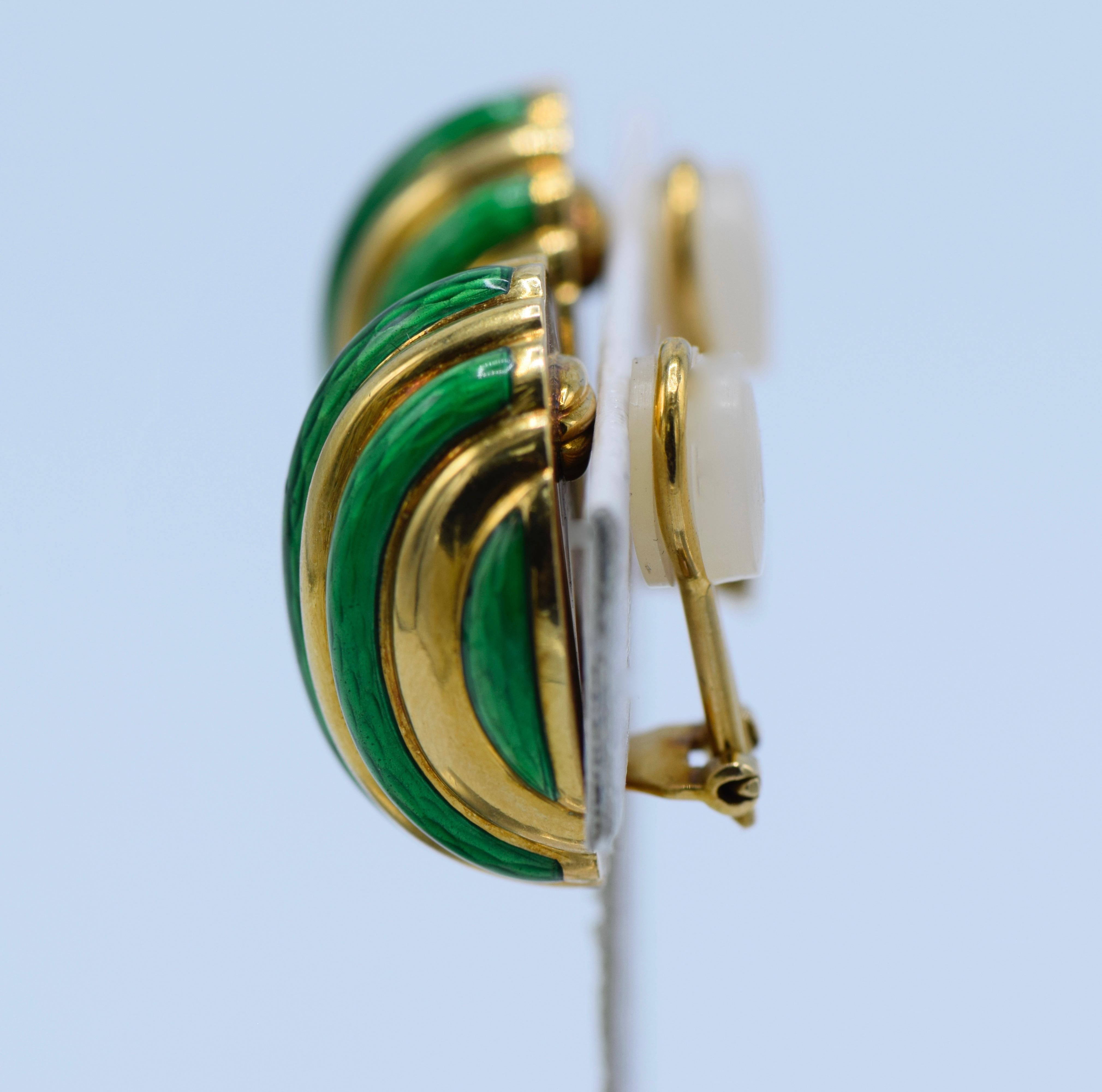green enamel earrings