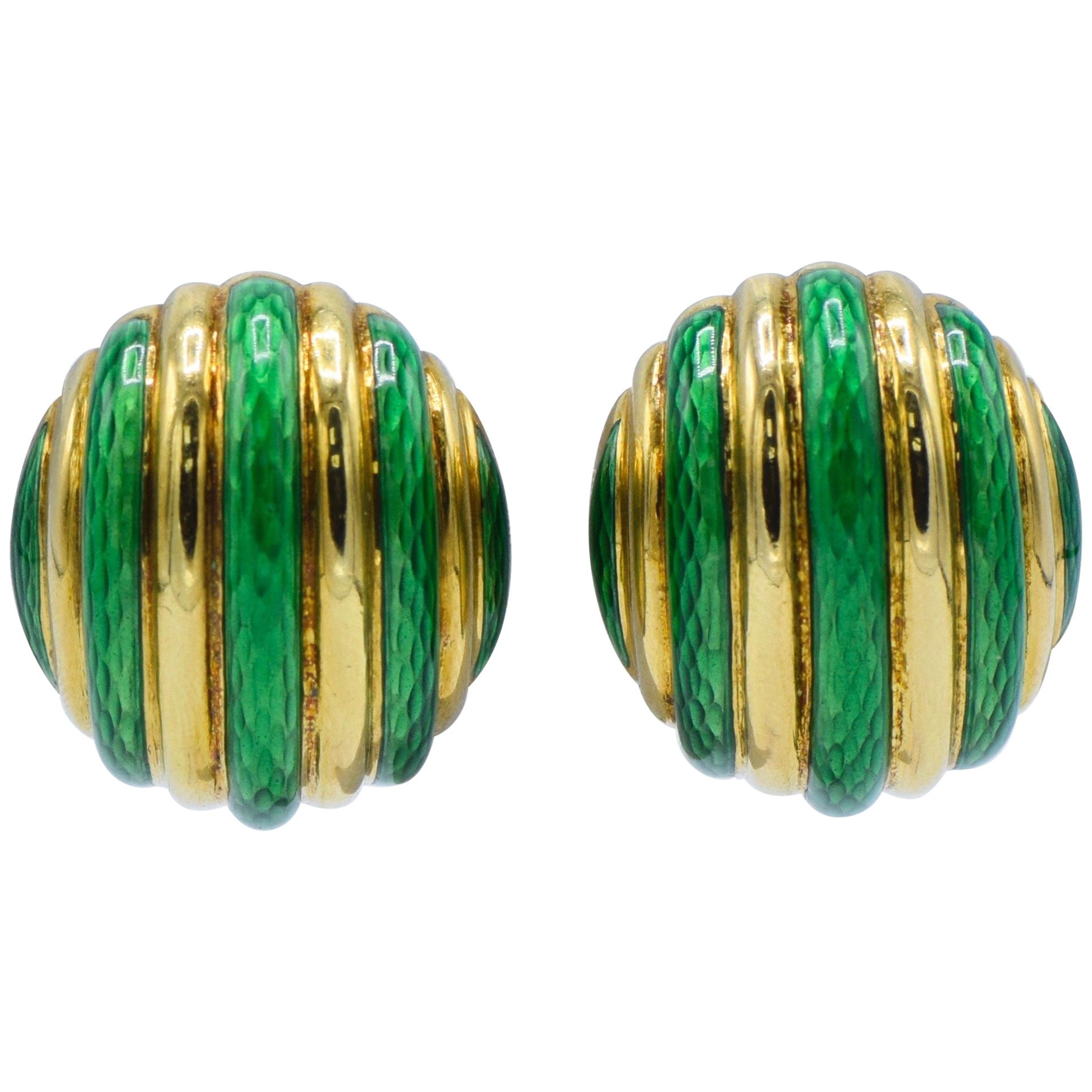 Tiffany & Co. 18 Karat Yellow Gold with Green Enamel Clip-On Earrings