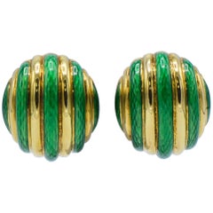 Tiffany & Co. 18 Karat Yellow Gold with Green Enamel Clip-On Earrings