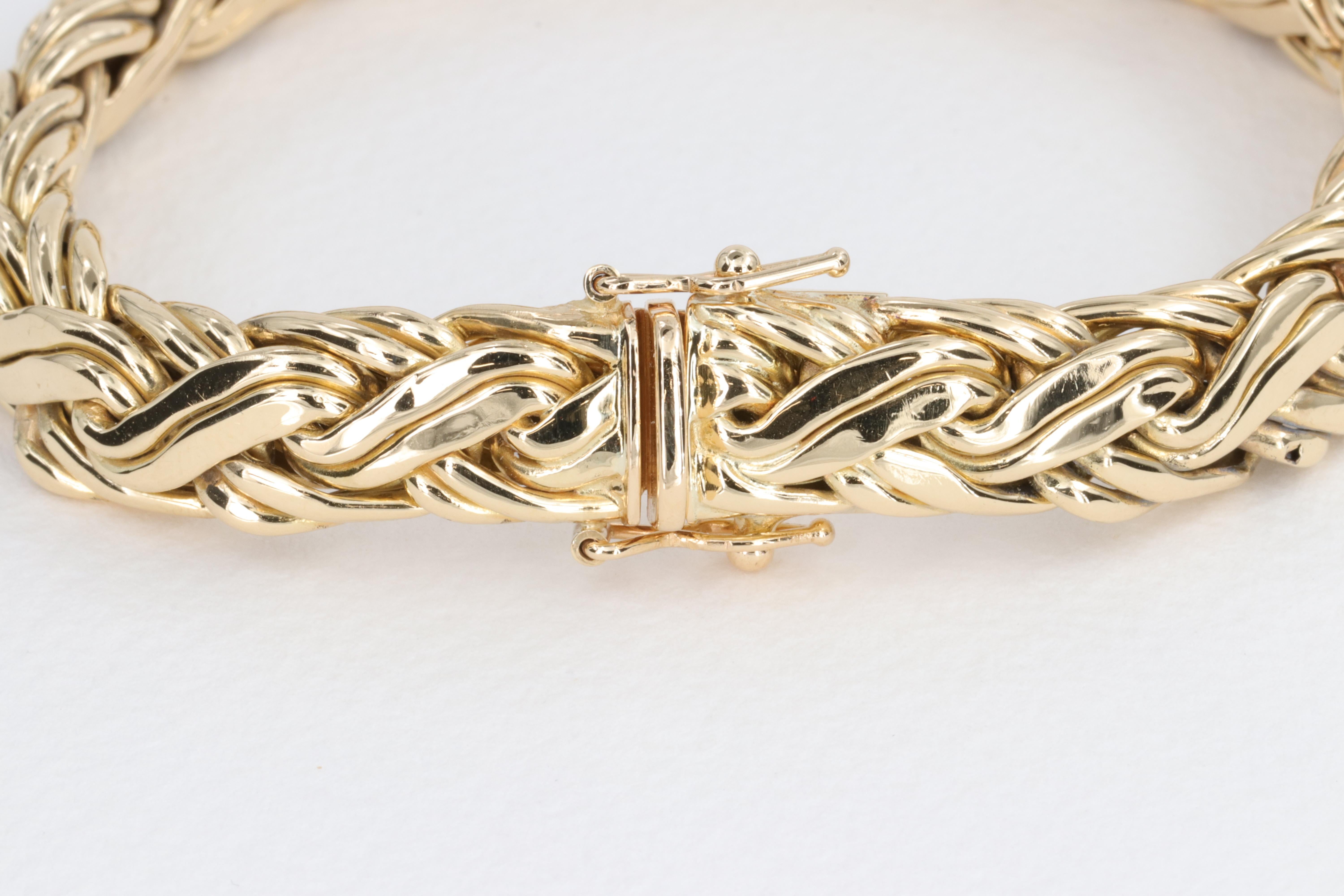Women's or Men's Tiffany & Co. 18 Karat Yellow Gold Woven Wheat Bracelet For Sale