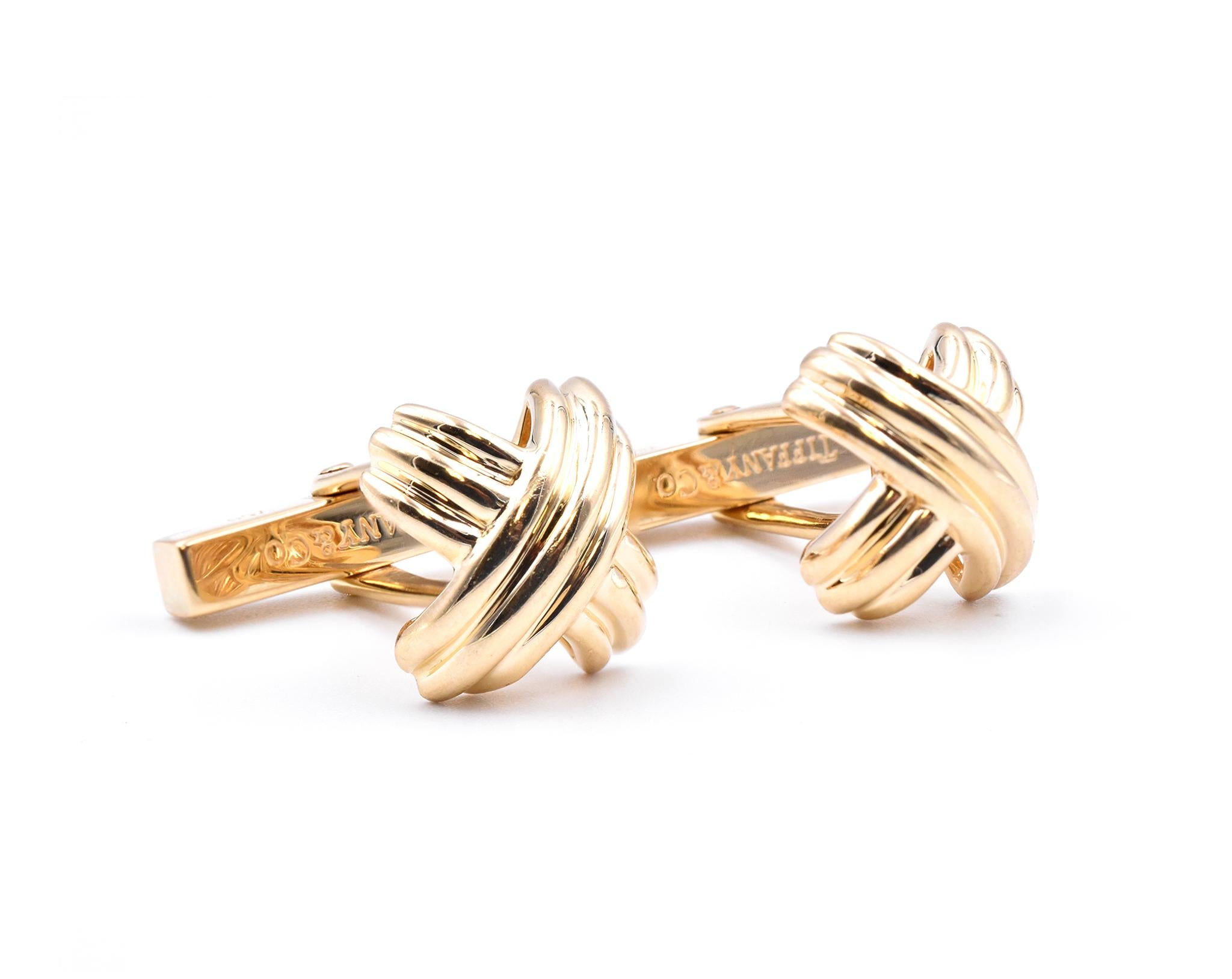 Designer: Tiffany & Co. 
Material: 18K yellow gold 
Dimensions: cufflinks measure 13.3mm wide
Weight: 15.10 grams