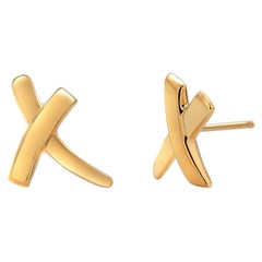 Tiffany Co 18 Karat Yellow Gold  X Earrings by Paloma Picasso 0.70 Inch