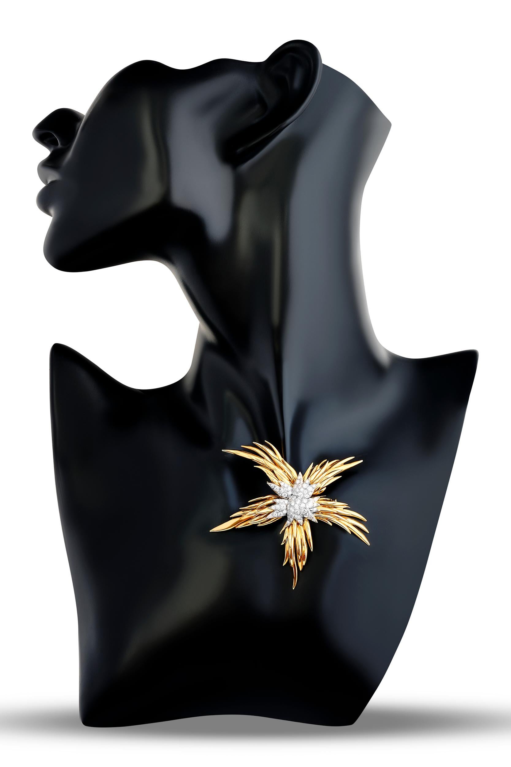 Tiffany & Co. 18 Karat Gelb & Platin Paris Flames Diamant Seestern Brosche im Zustand „Hervorragend“ im Angebot in Philadelphia, PA