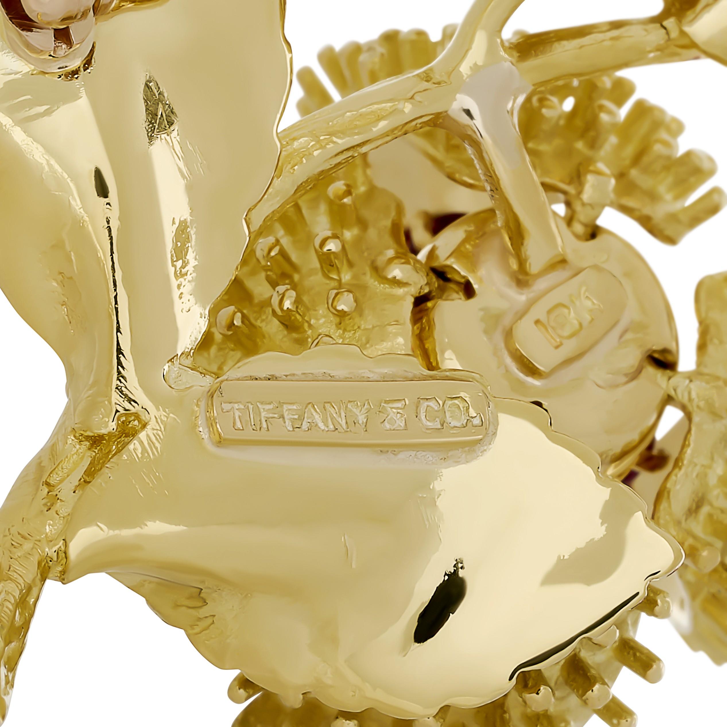 Tiffany & Co. 18 Karat Gelber Rubin und Diamant Distel/Flower Bewegliche Anstecknadel (Rundschliff) im Angebot