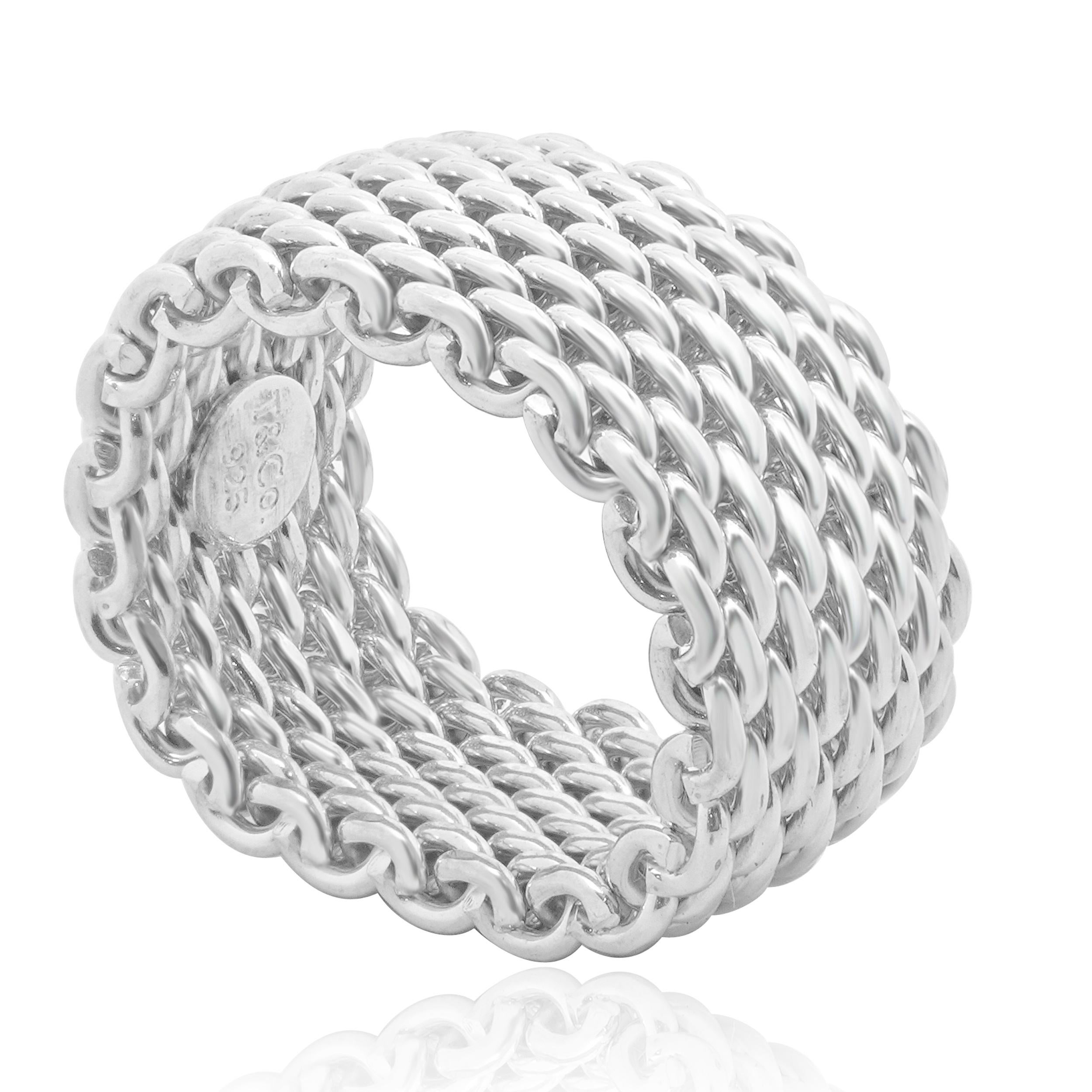 Designer: Tiffany & Co. 
Material: sterling silver
Ring Size: 5
Weight: 8.05 grams
