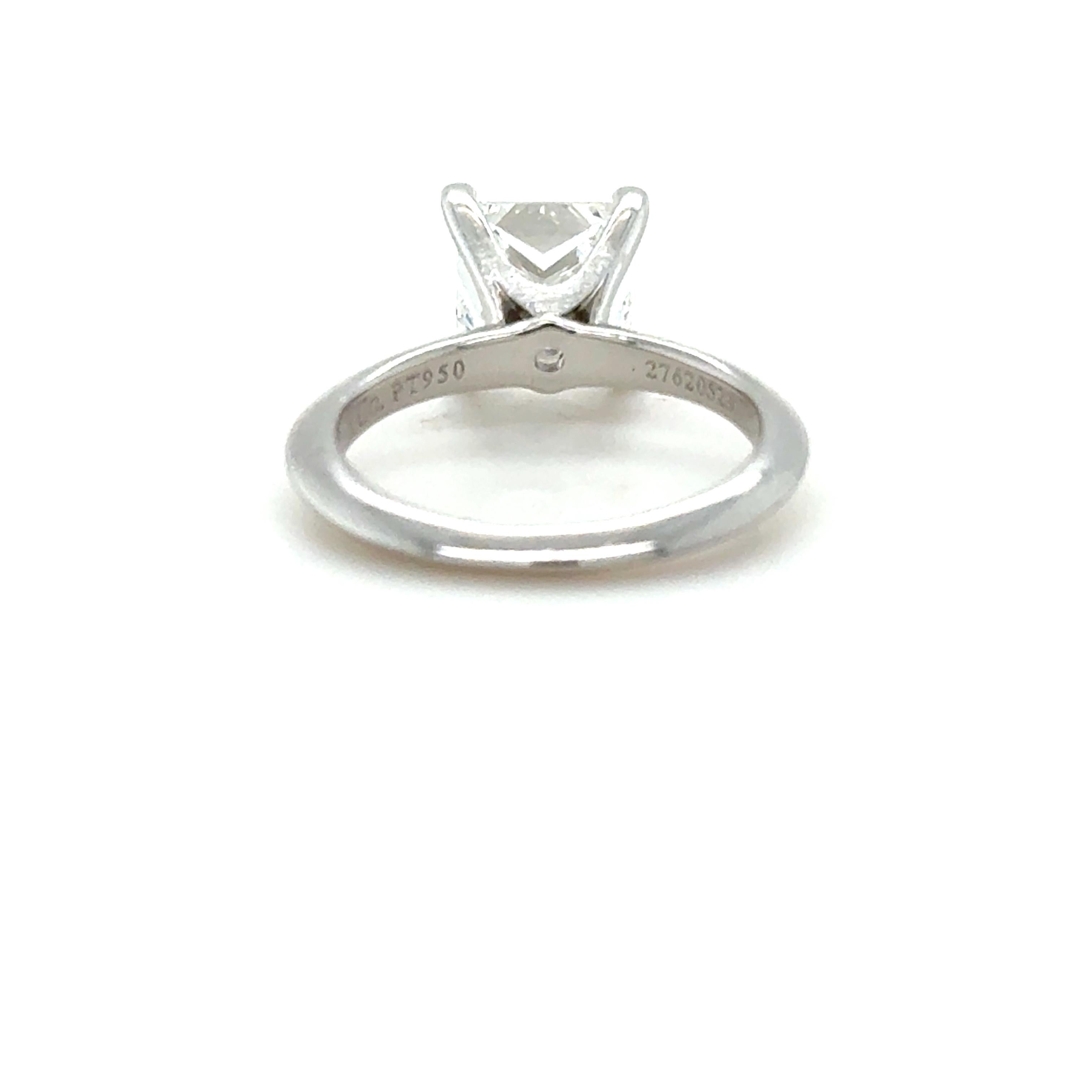 Tiffany & Co., 1.81 Carat Princess Cut Diamond Engagement Ring In Excellent Condition For Sale In Chicago, IL