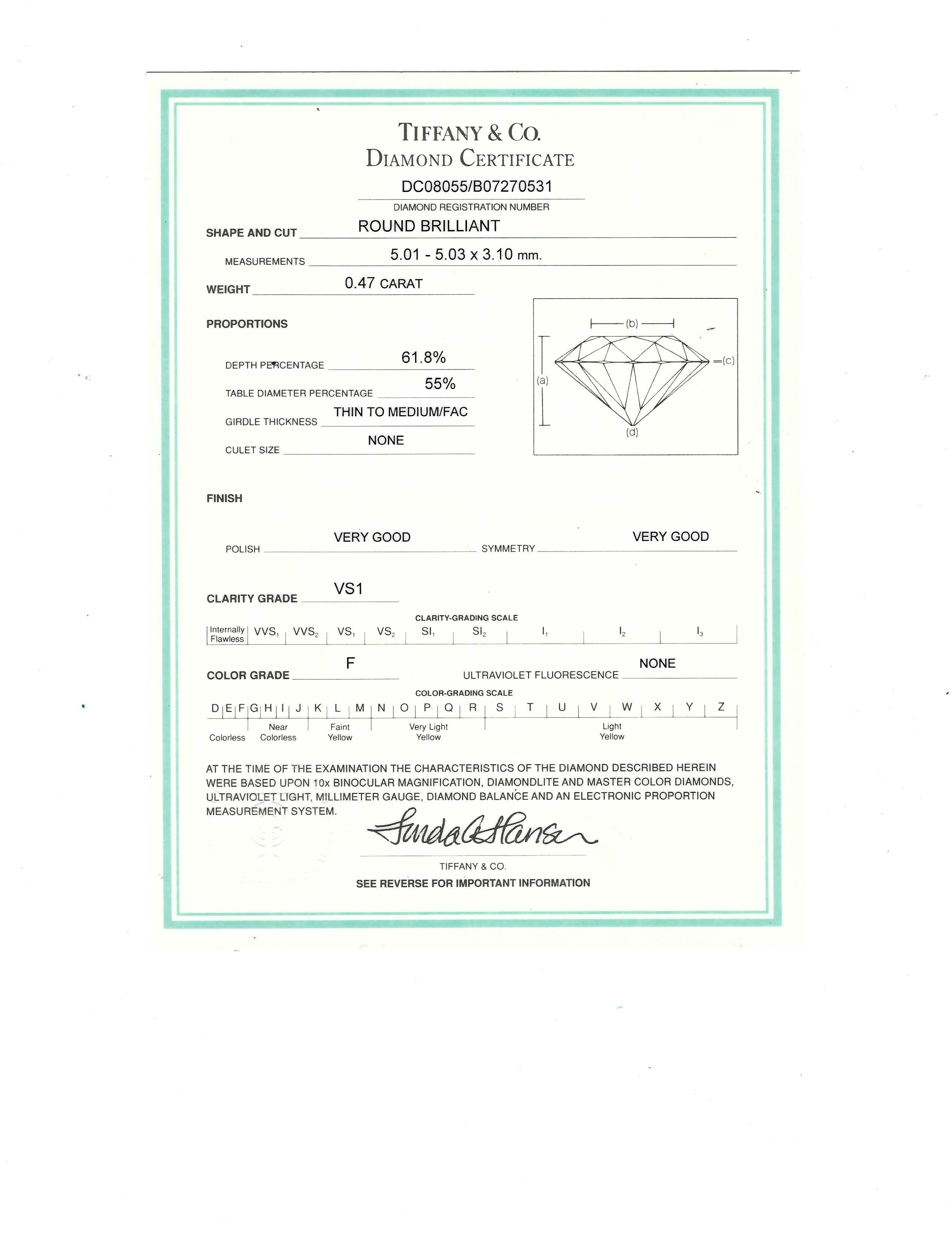 Tiffany & Co. 1.82 Carat Total Three Diamond Platinum and Yellow Gold Ring 4