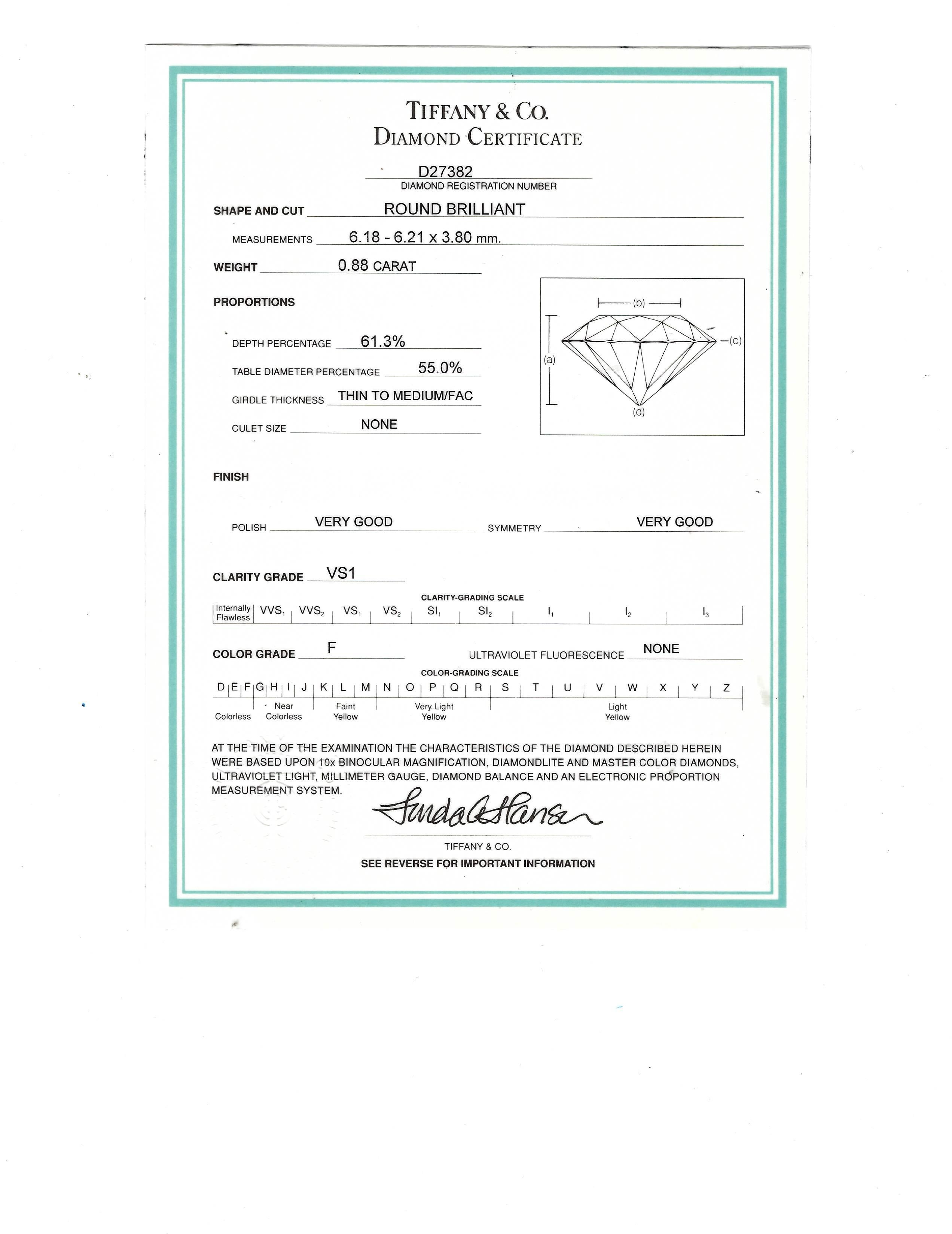 Tiffany & Co. 1.82 Carat Total Three Diamond Platinum and Yellow Gold Ring 6