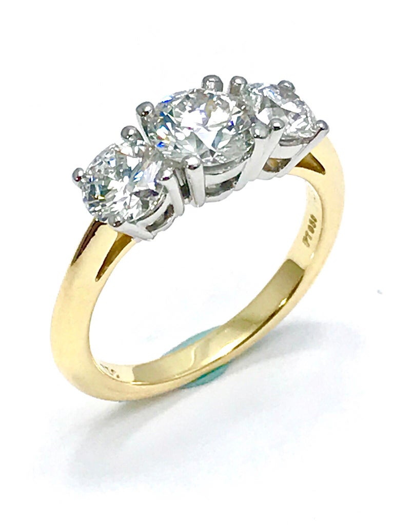Tiffany and Co. 1.82 Carat Total Three Diamond Platinum and Yellow Gold ...