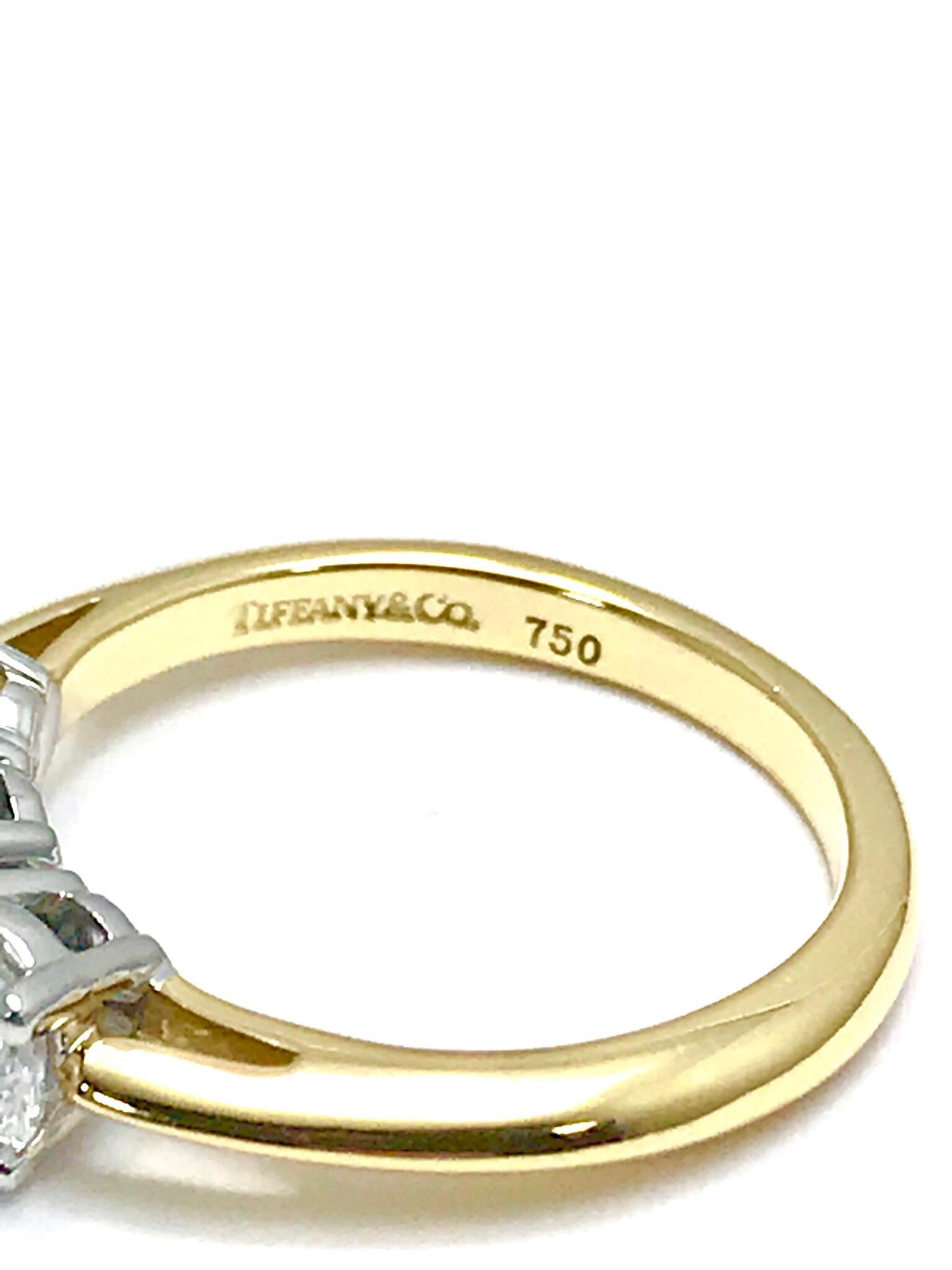Tiffany & Co. 1.82 Carat Total Three Diamond Platinum and Yellow Gold Ring In Excellent Condition In Chevy Chase, MD