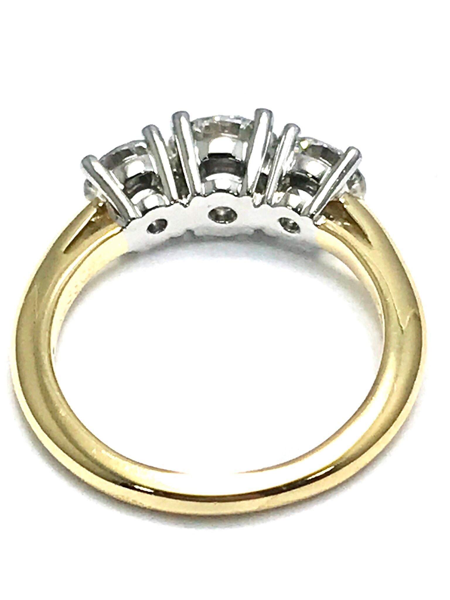 Tiffany & Co. 1.82 Carat Total Three Diamond Platinum and Yellow Gold Ring 1