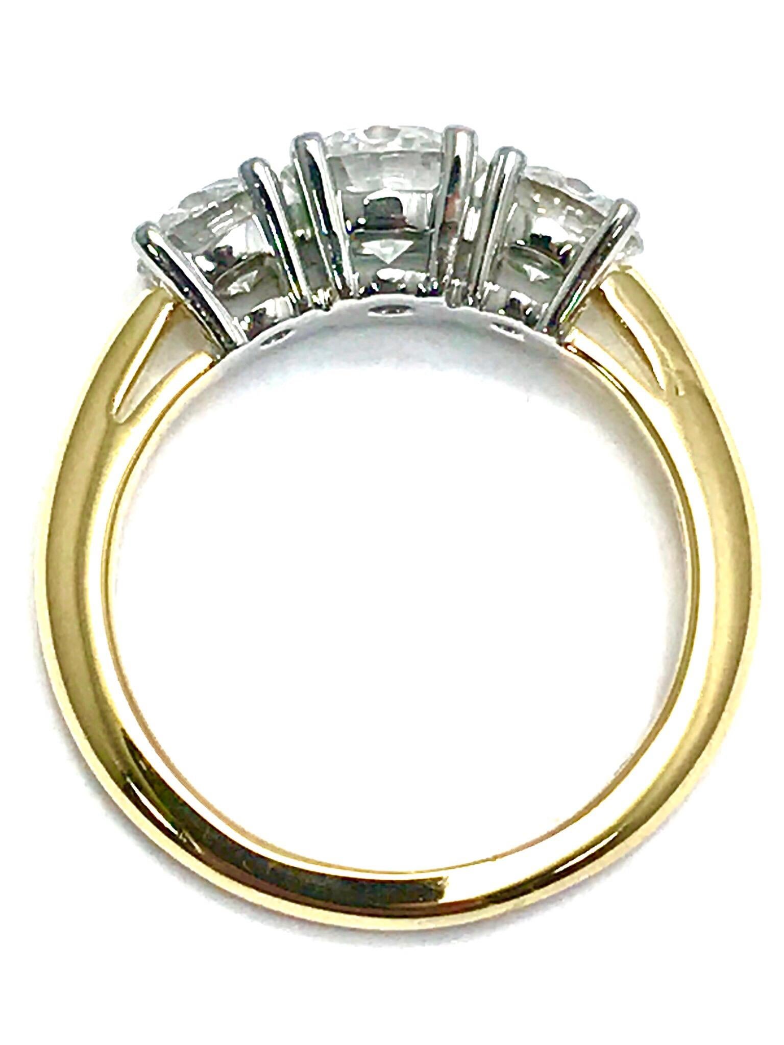 Tiffany & Co. 1.82 Carat Total Three Diamond Platinum and Yellow Gold Ring 2
