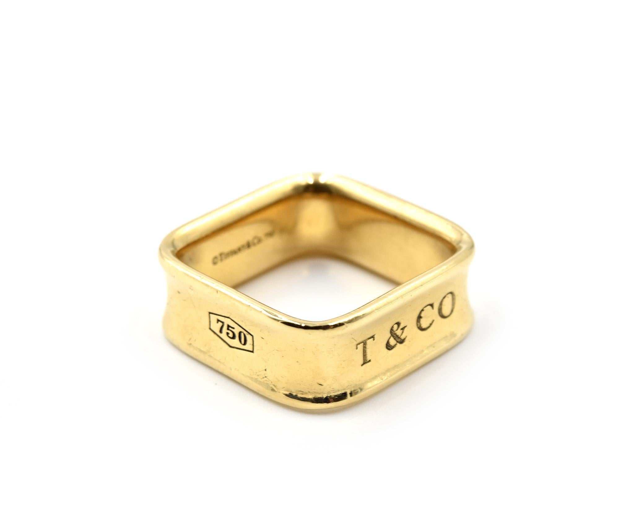 Designer: Tiffany & Co
Hallmarks: Tiffany & Co, 18k
Material: 18k yellow gold
Ring Size: 6 1/4 (please allow two additional shipping days for sizing requests)
Weight: 10.01 grams
