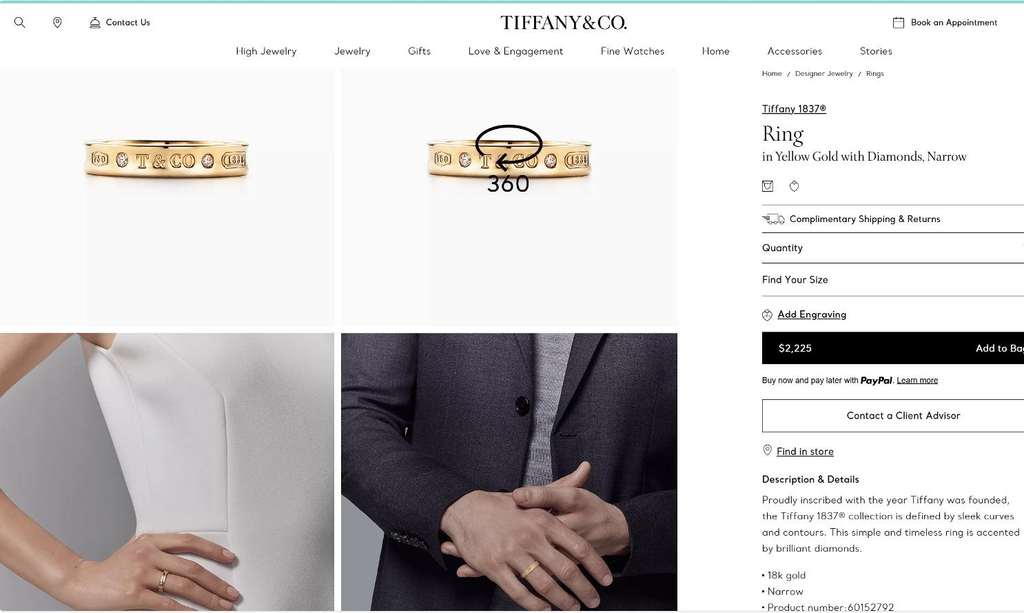 TIFFANY & Co. 1837 18K Gold Diamond 4mm Band Ring 12.5 Men's For Sale 4