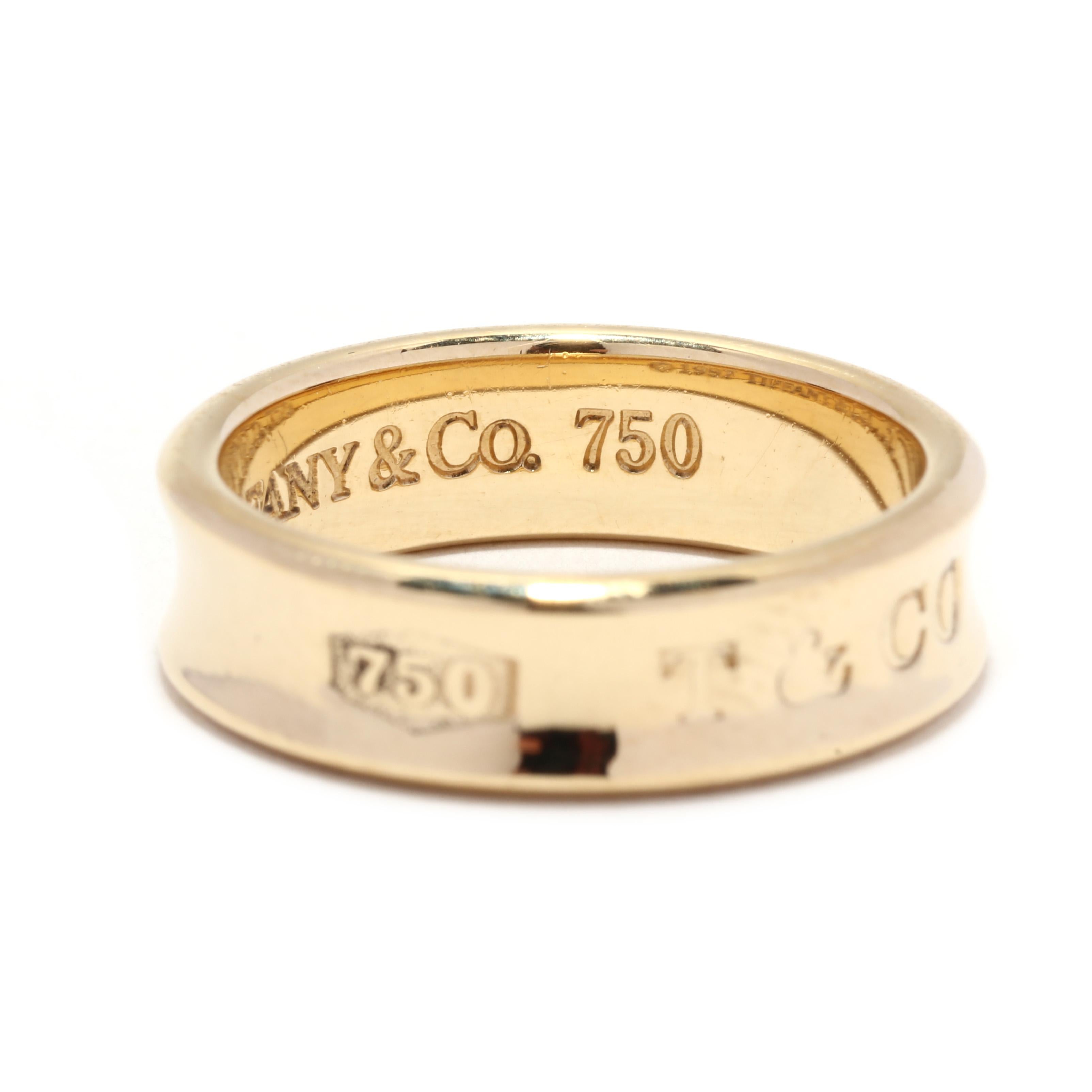 Tiffany & Co 1837 Band Ring, 18K Yellow Gold, Ring Size 8, Classic Tiffany Band In Good Condition In McLeansville, NC