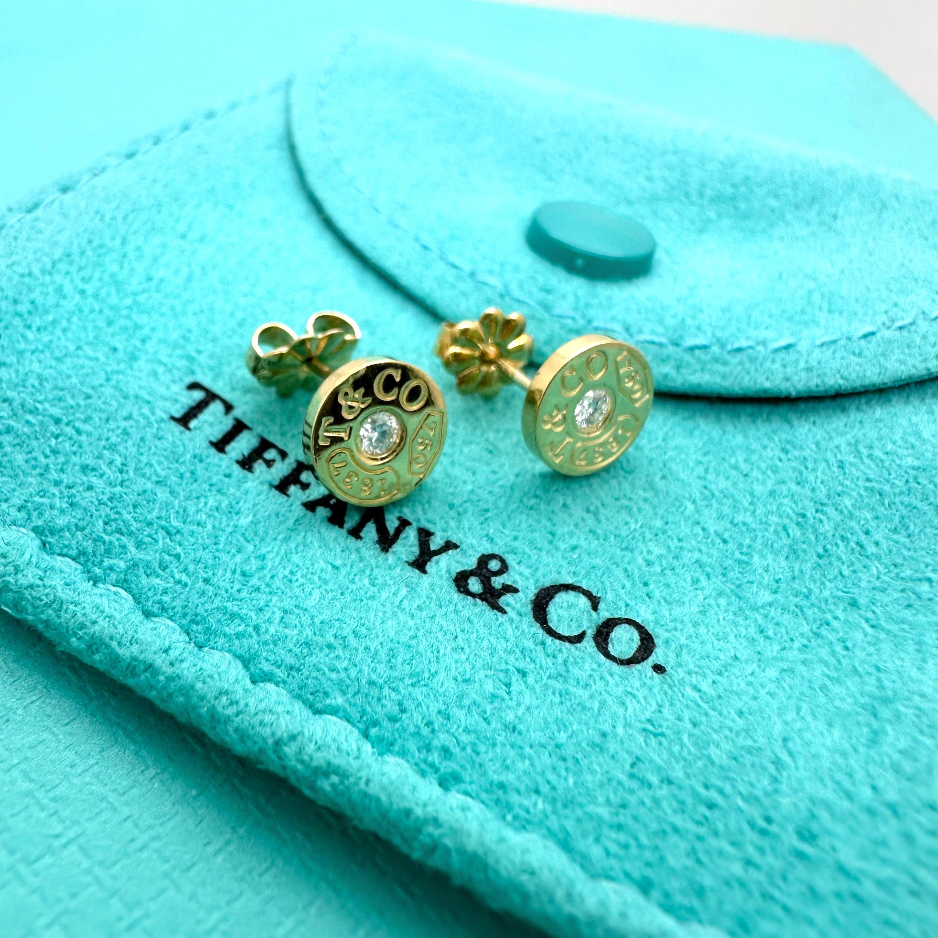 Tiffany & Co 1837 Circle Earrings with Diamonds in 18kt Yellow Gold For Sale 5