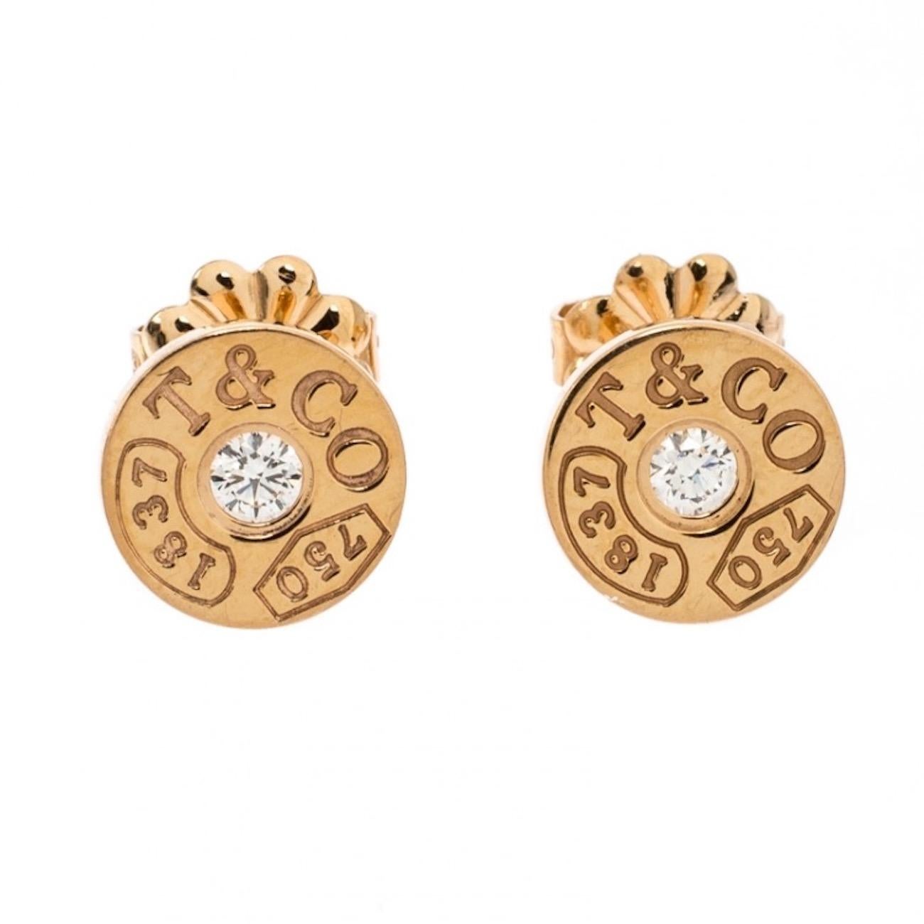 Tiffany & Co 1837 Circle Earrings with Diamonds in 18kt Yellow Gold For Sale 3