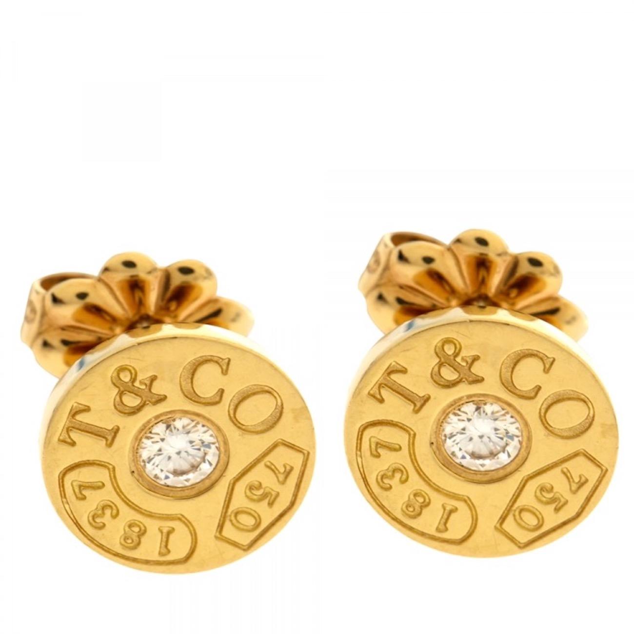 Tiffany & Co 1837 Circle Earrings with Diamonds in 18kt Yellow Gold For Sale 7