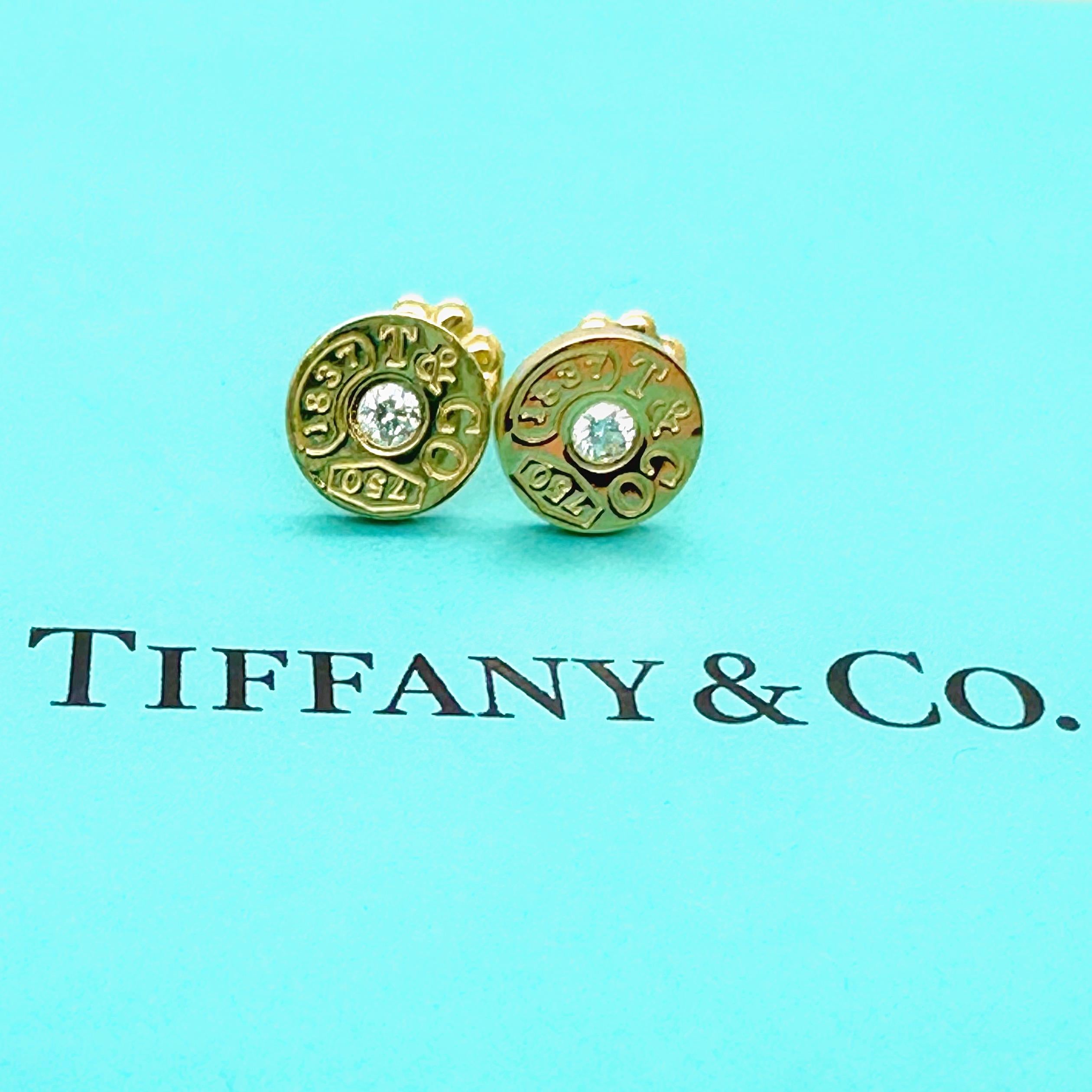 Round Cut Tiffany & Co 1837 Circle Earrings with Diamonds in 18kt Yellow Gold For Sale