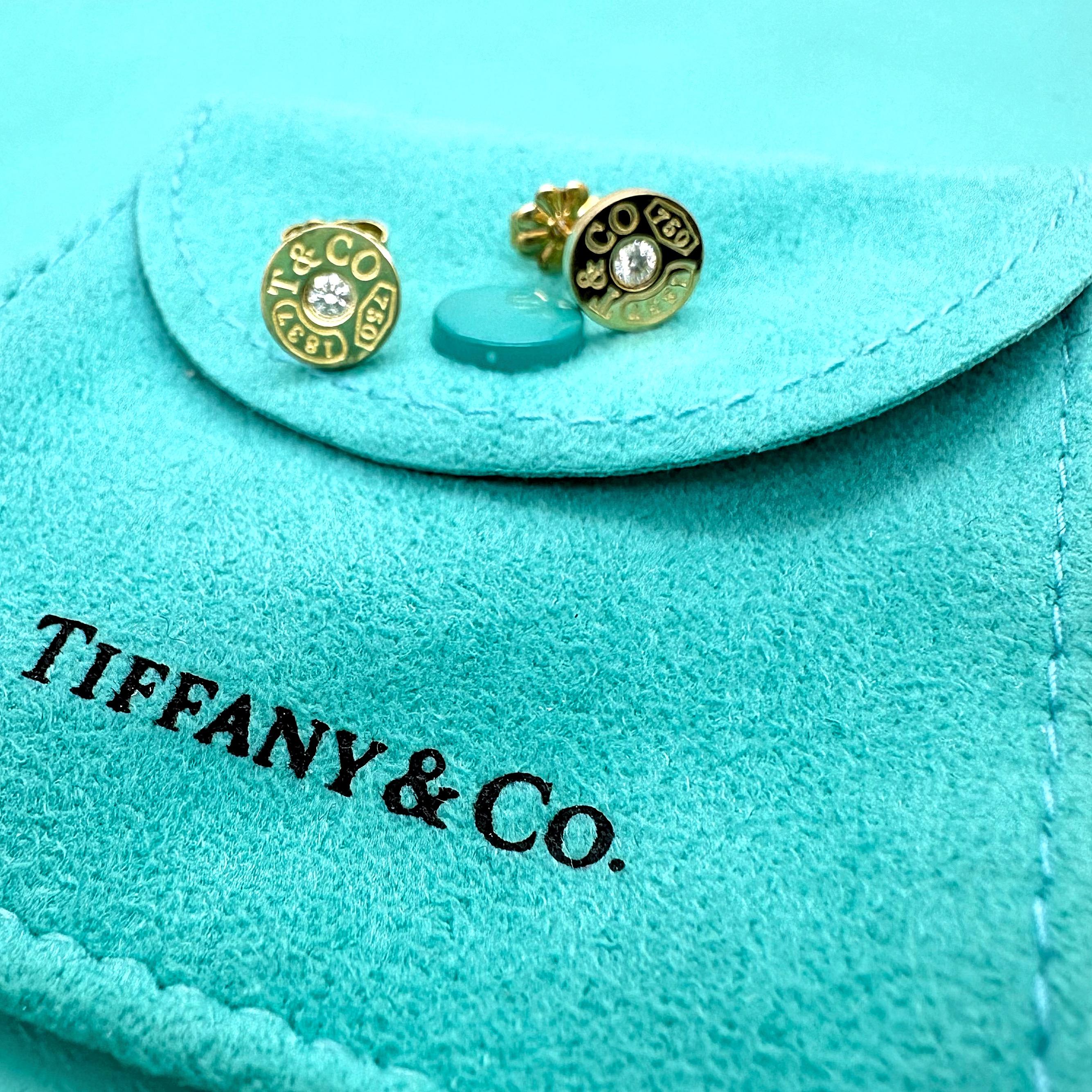 Tiffany & Co 1837 Circle Earrings with Diamonds in 18kt Yellow Gold In Good Condition For Sale In San Diego, CA