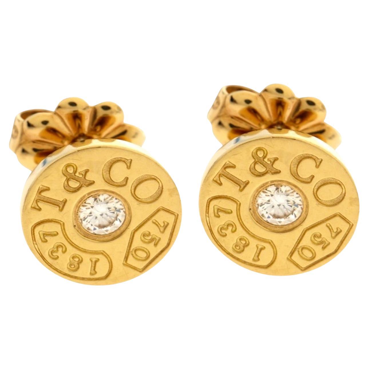 Tiffany & Co 1837 Circle Earrings with Diamonds in 18kt Yellow Gold For Sale