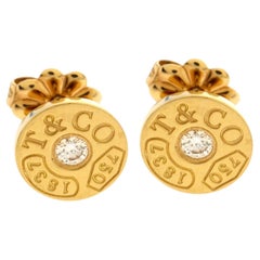 Vintage Tiffany & Co 1837 Circle Earrings with Diamonds in 18kt Yellow Gold