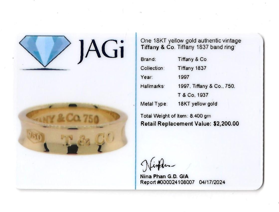 Tiffany & Co. 1837 Collection Band Ring in Polished 18 Karat Yellow Gold 6