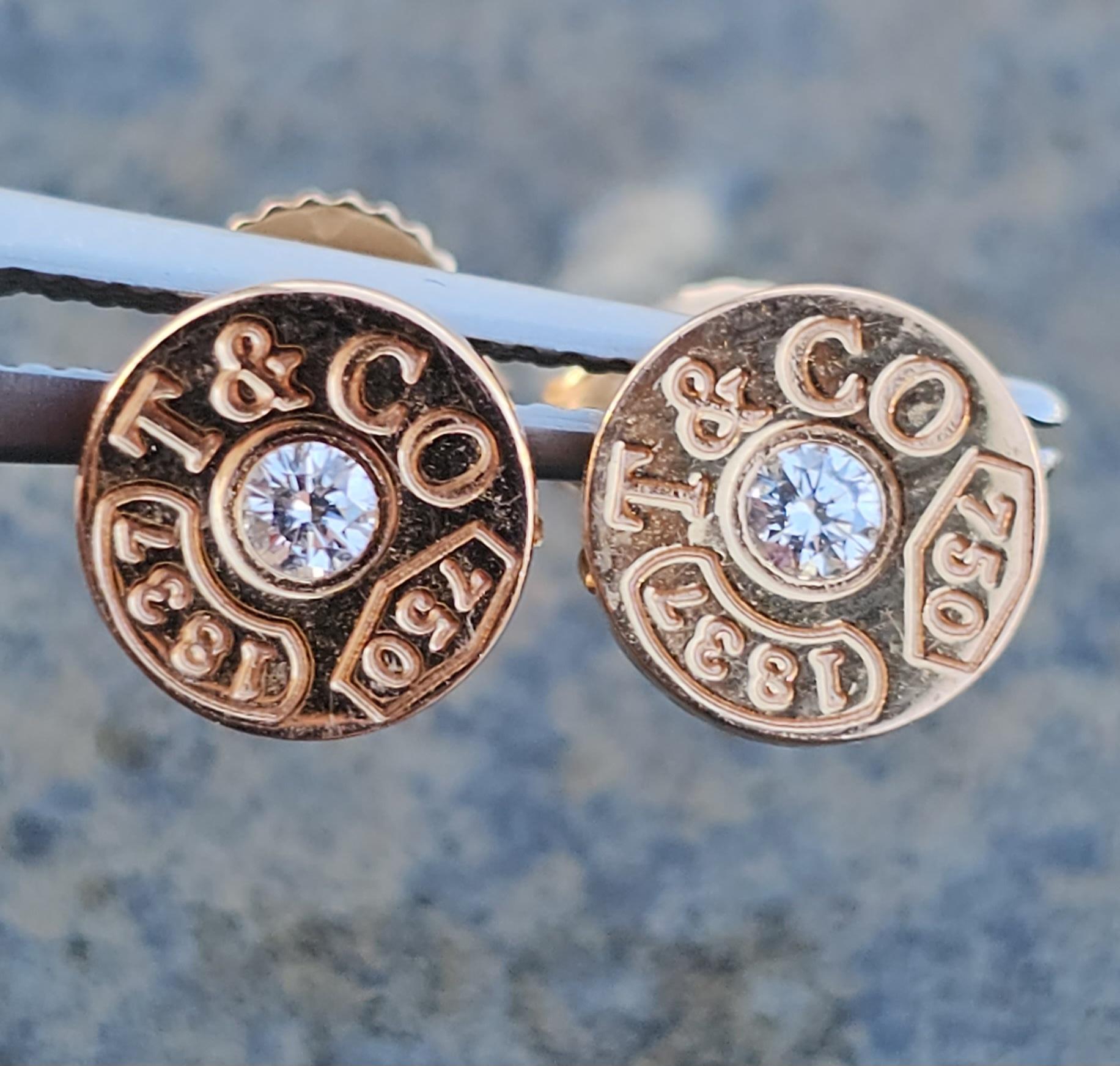 Tiffany & Co. 1837 Diamond Circle Stud Earrings 18k Rose Gold In Good Condition In Northbrook, IL